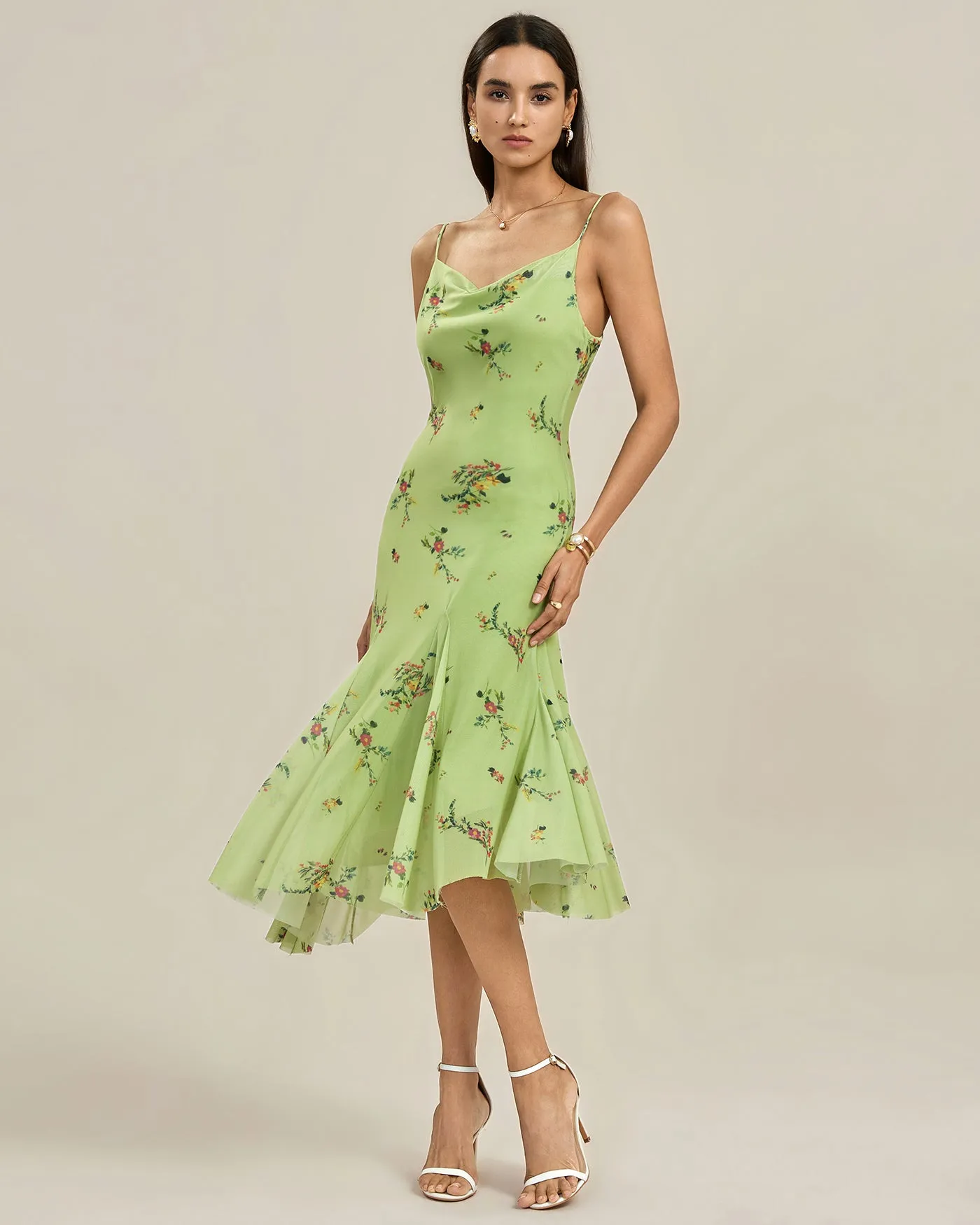 Green Textured Floral Slip Midi Dress sold by rihoas