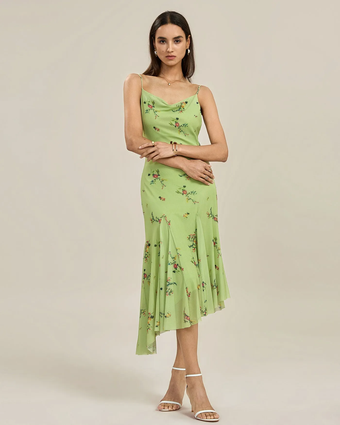 Green Textured Floral Slip Midi Dress sold by rihoas product image thumbnail 3