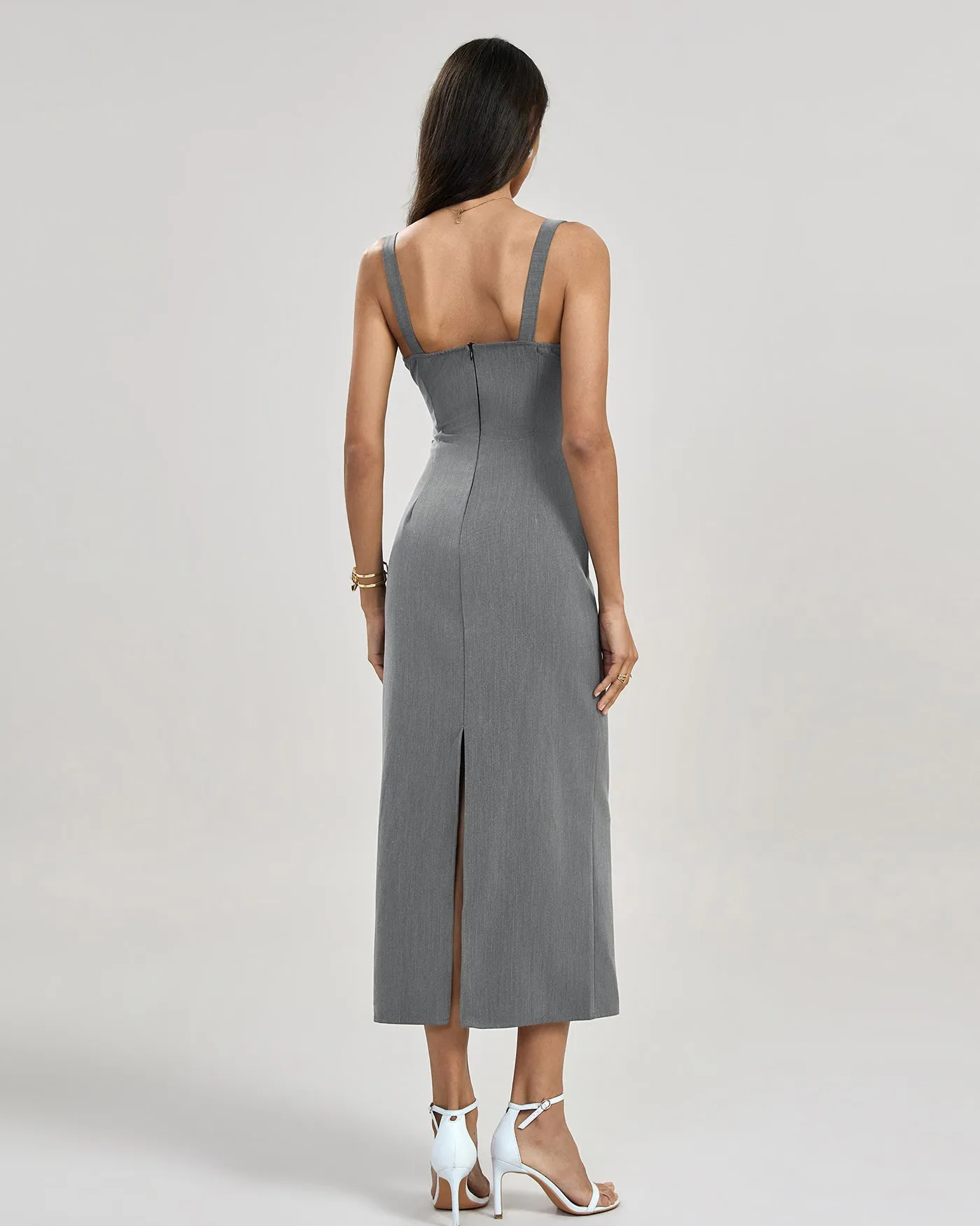 Grey Pleated Slip Maxi Dress sold by rihoas product image thumbnail 5