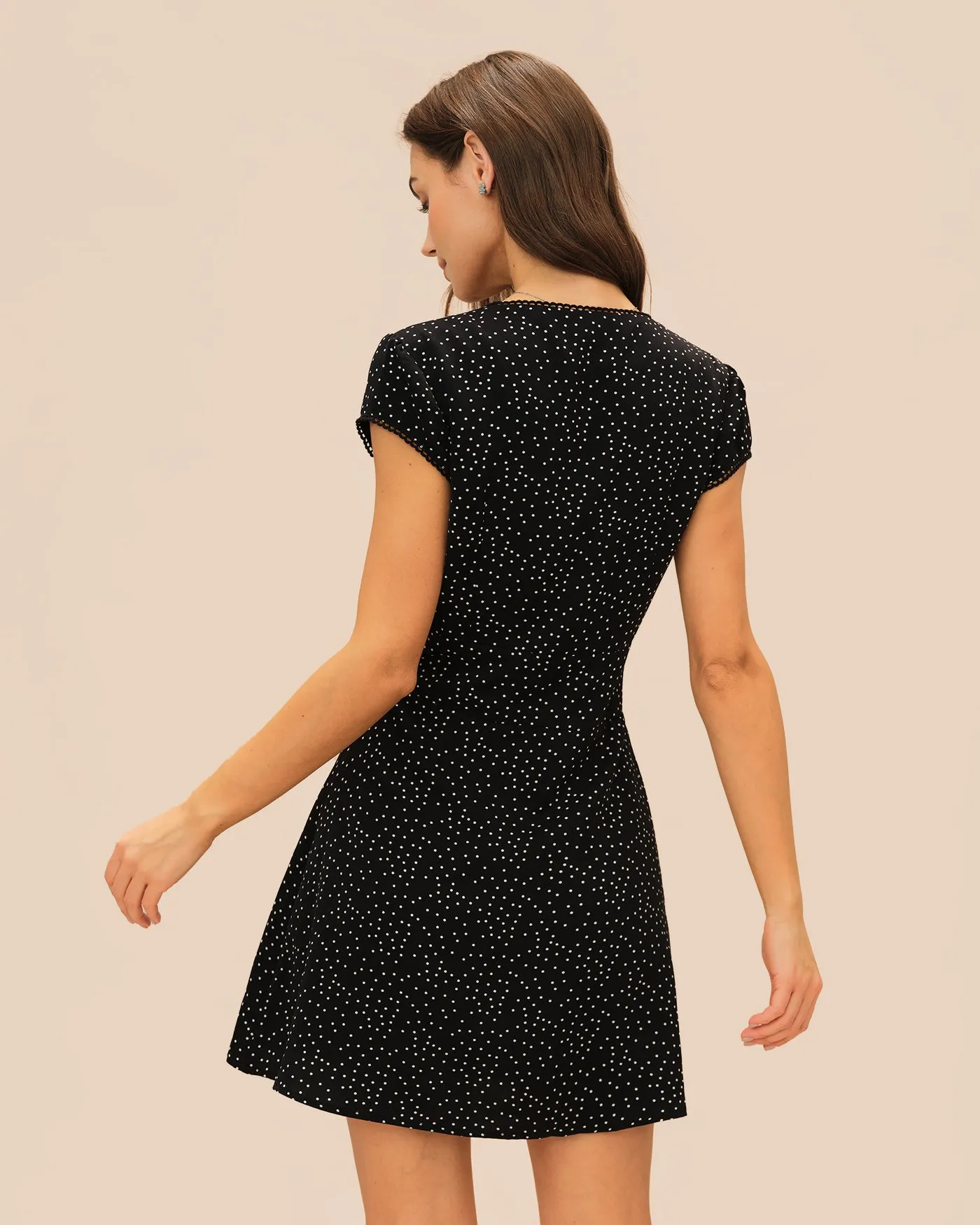 Black Polka Dot V Neck Mini Dress sold by rihoas product image thumbnail 4
