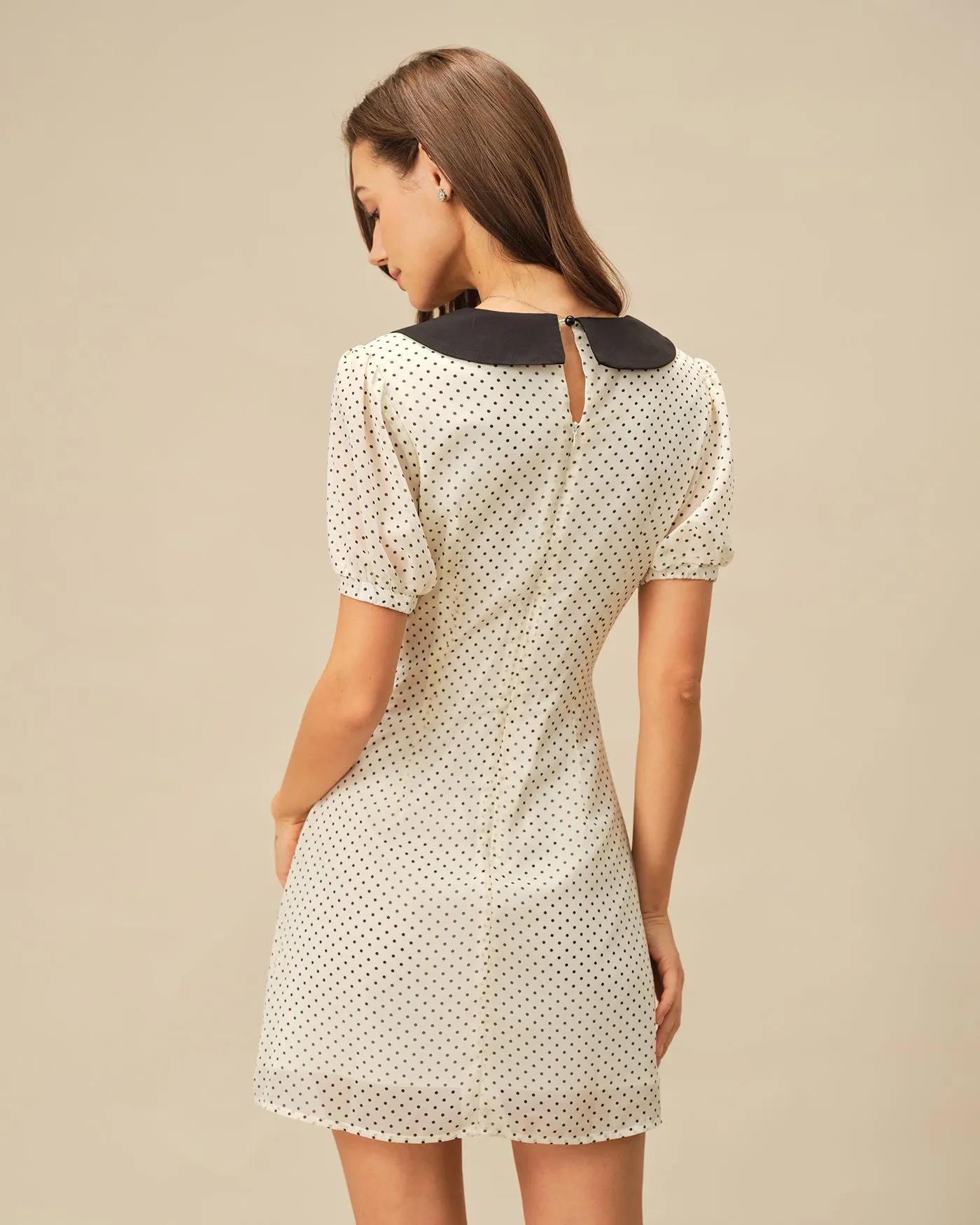 Apricot Polka Dot Contrasting Mini Dress sold by rihoas product image thumbnail 4