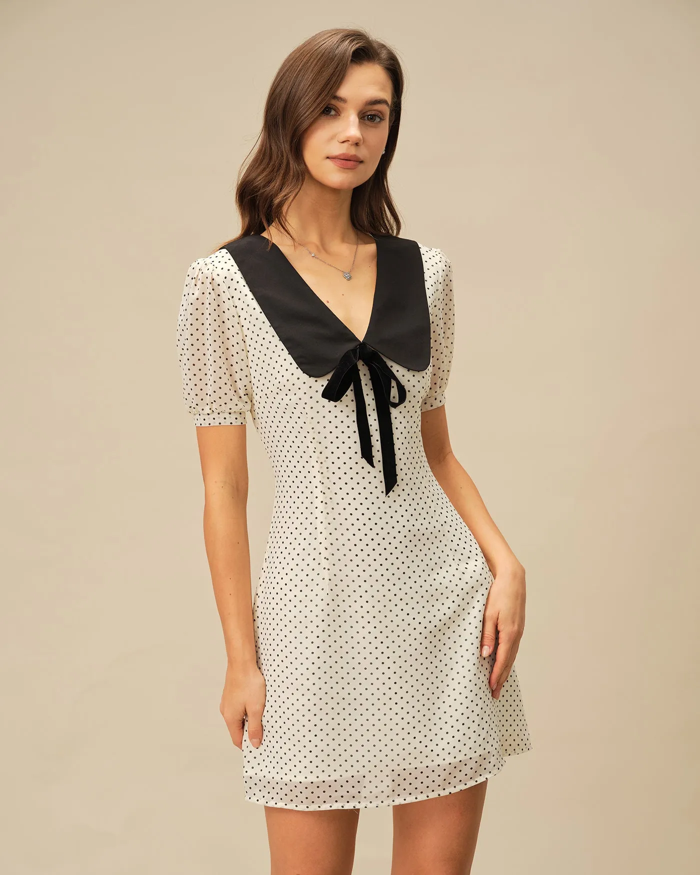 Apricot Polka Dot Contrasting Mini Dress sold by rihoas