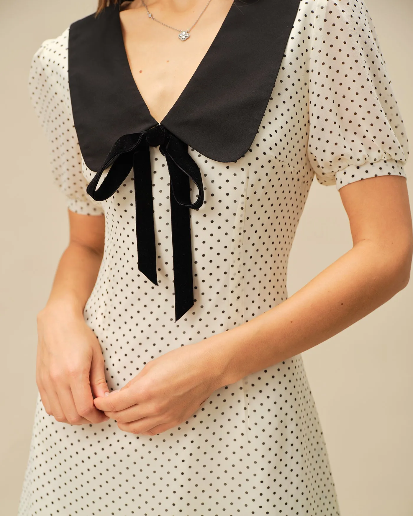 Apricot Polka Dot Contrasting Mini Dress sold by rihoas product image thumbnail 2