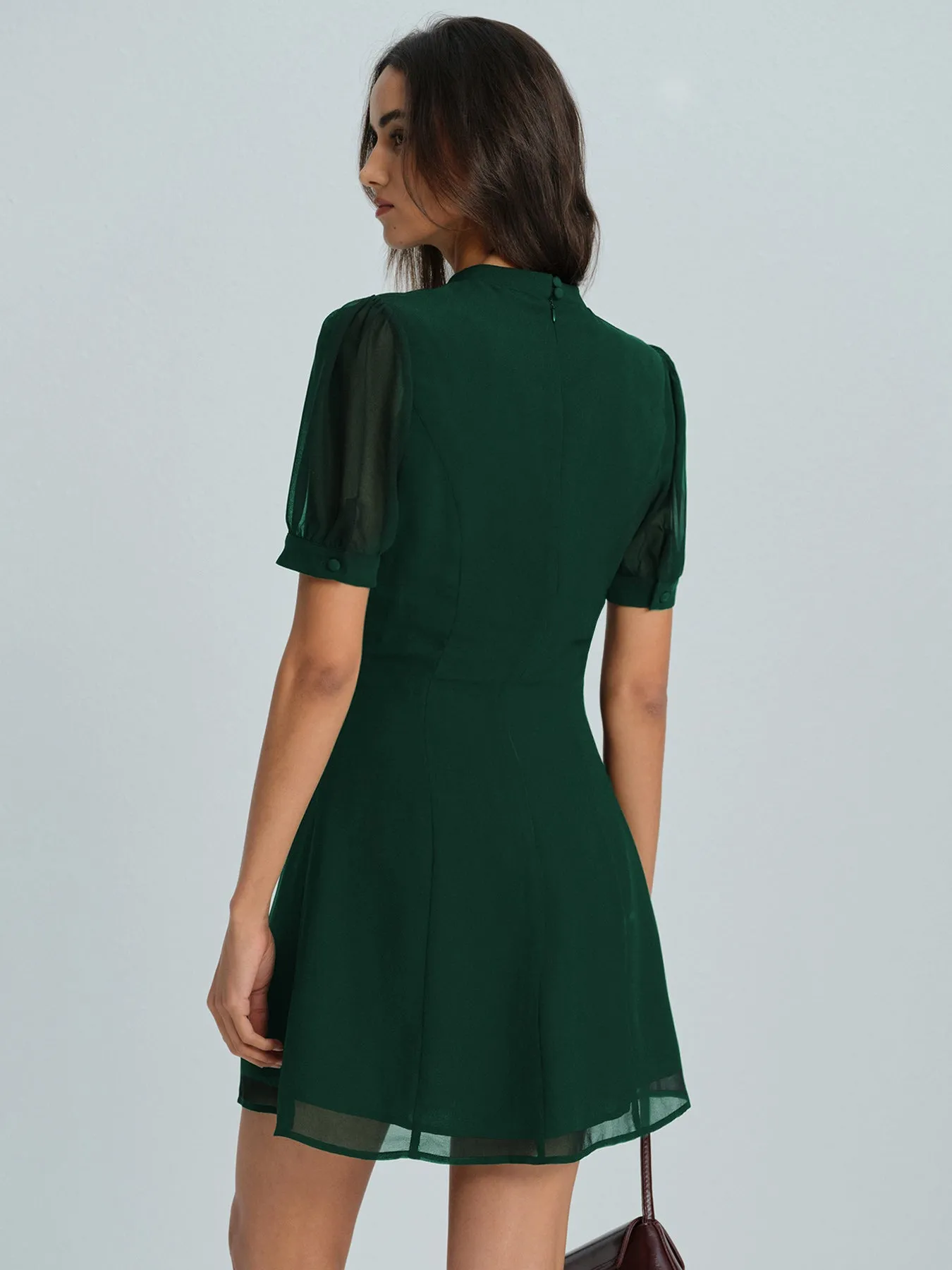 Green Chiffon Mock Neck Mini Dress sold by rihoas product image thumbnail 5