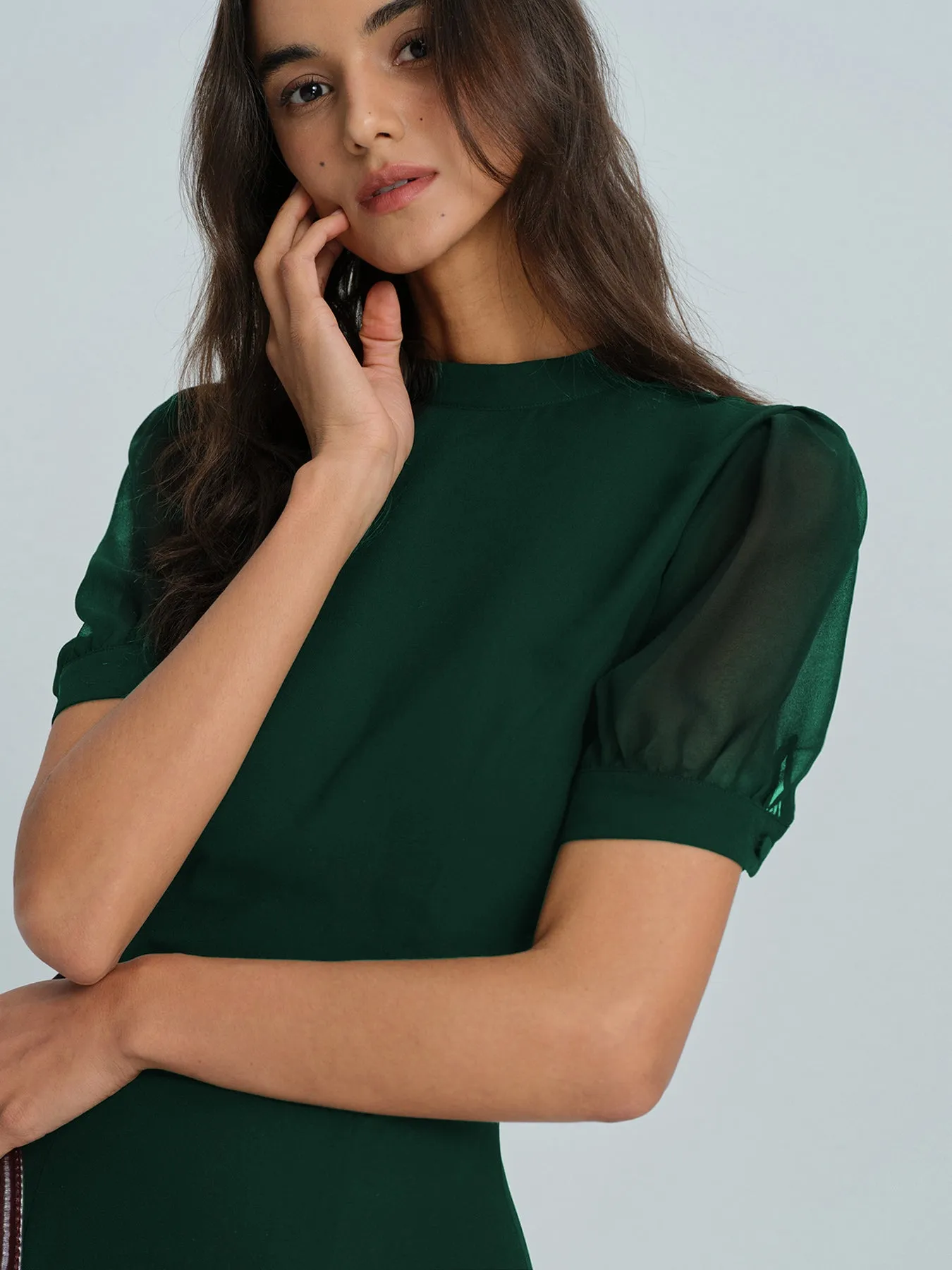 Green Chiffon Mock Neck Mini Dress sold by rihoas product image thumbnail 2