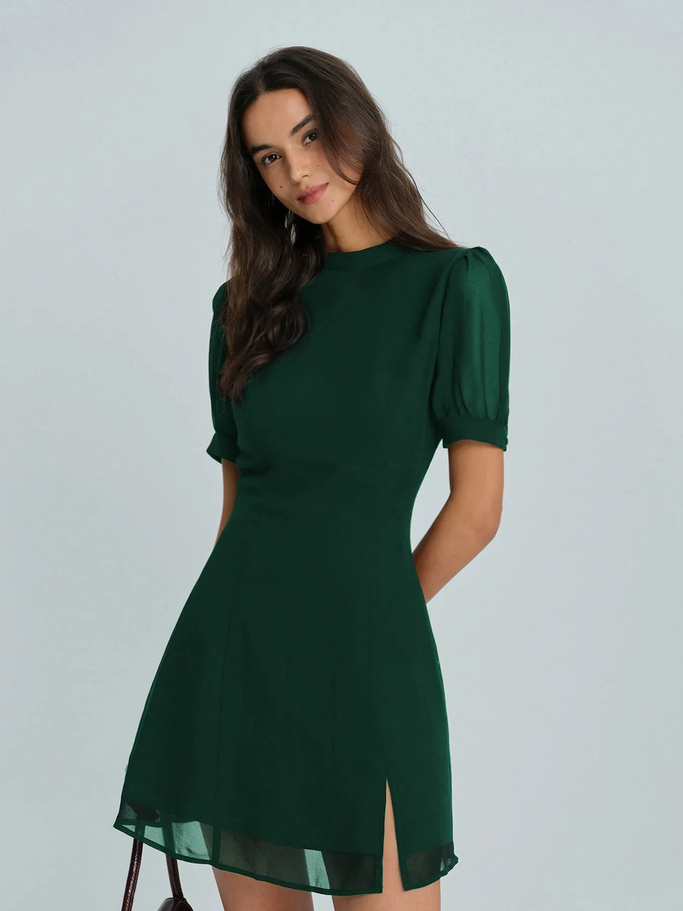 Green Chiffon Mock Neck Mini Dress sold by rihoas product image thumbnail 3