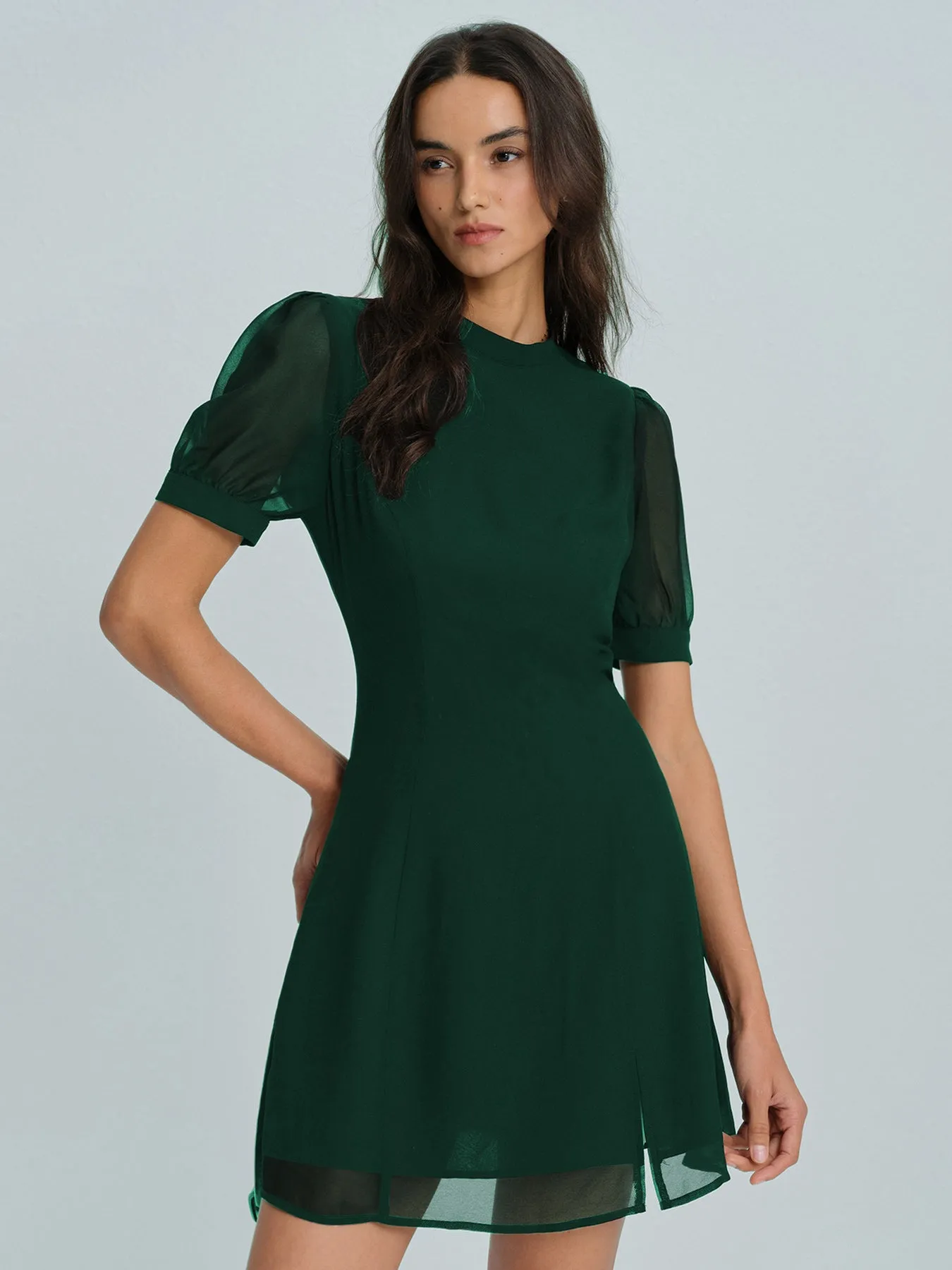 Green Chiffon Mock Neck Mini Dress sold by rihoas