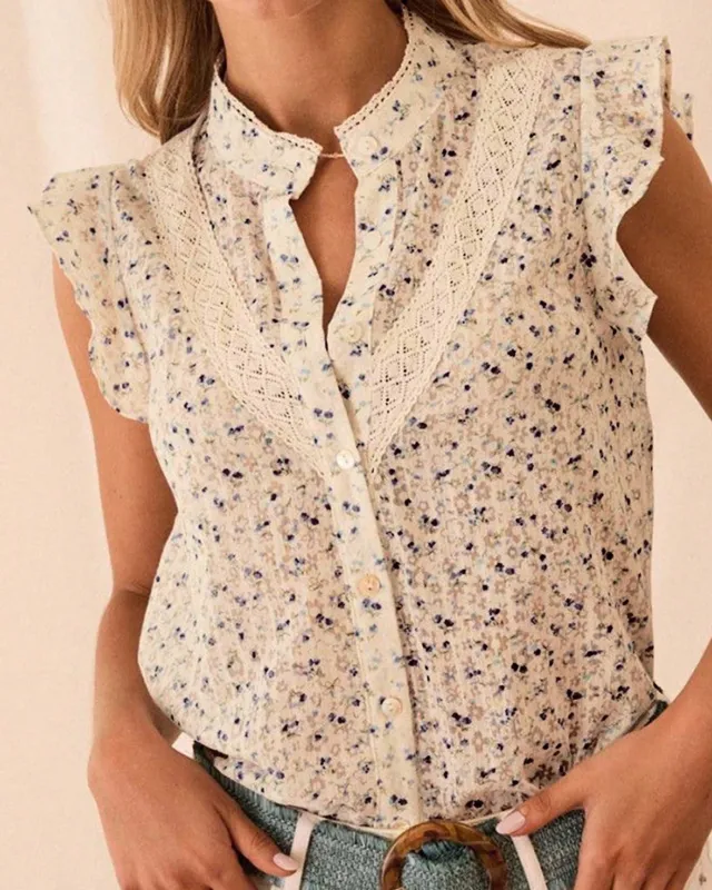 Apricot Polka Dot Ruffled Blouse sold by rihoas