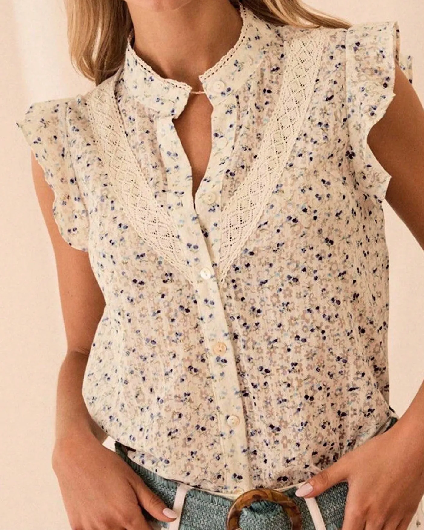 Apricot Polka Dot Ruffled Blouse sold by rihoas