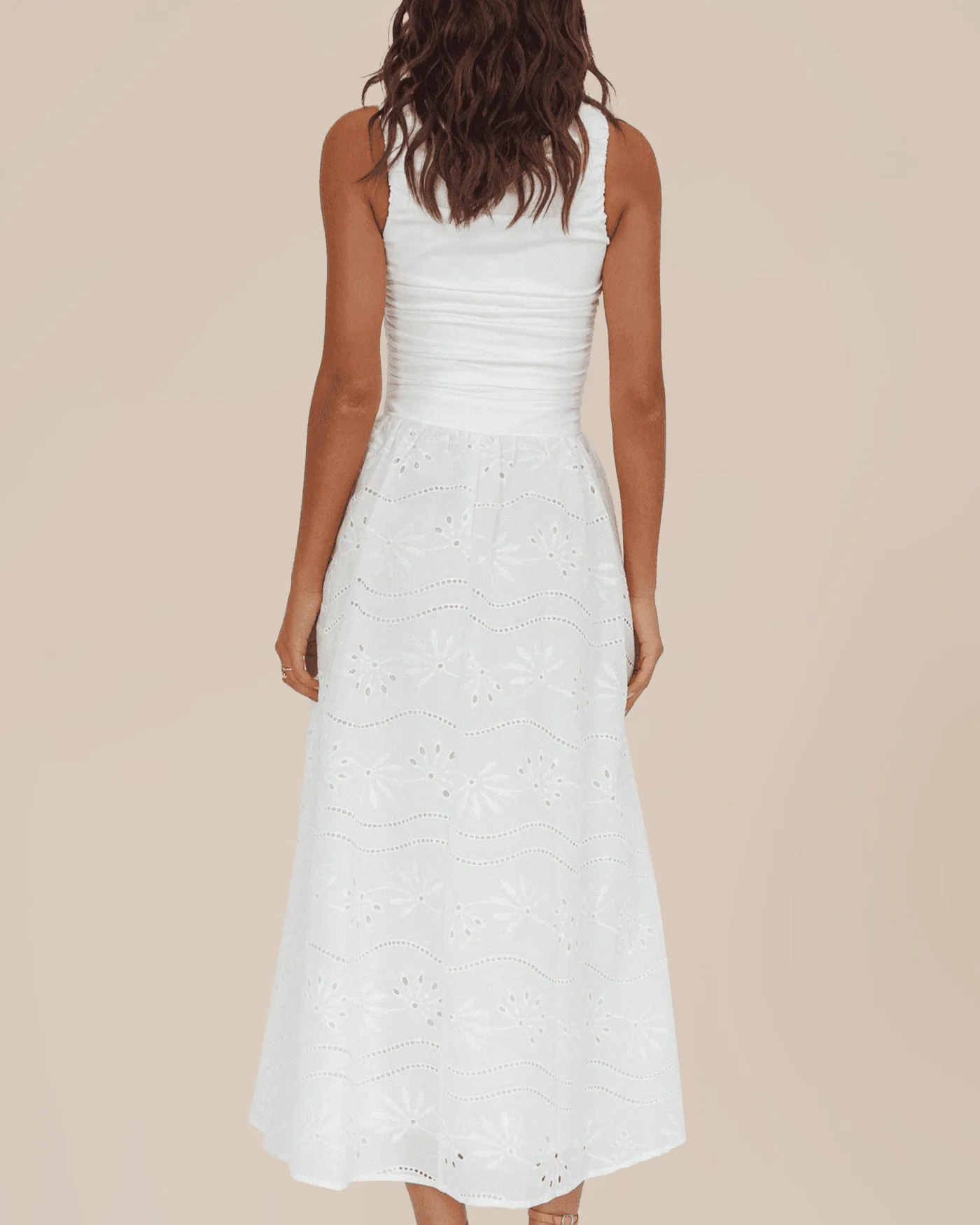 White Boat Neck Floral Maxi Dress sold by rihoas product image thumbnail 4