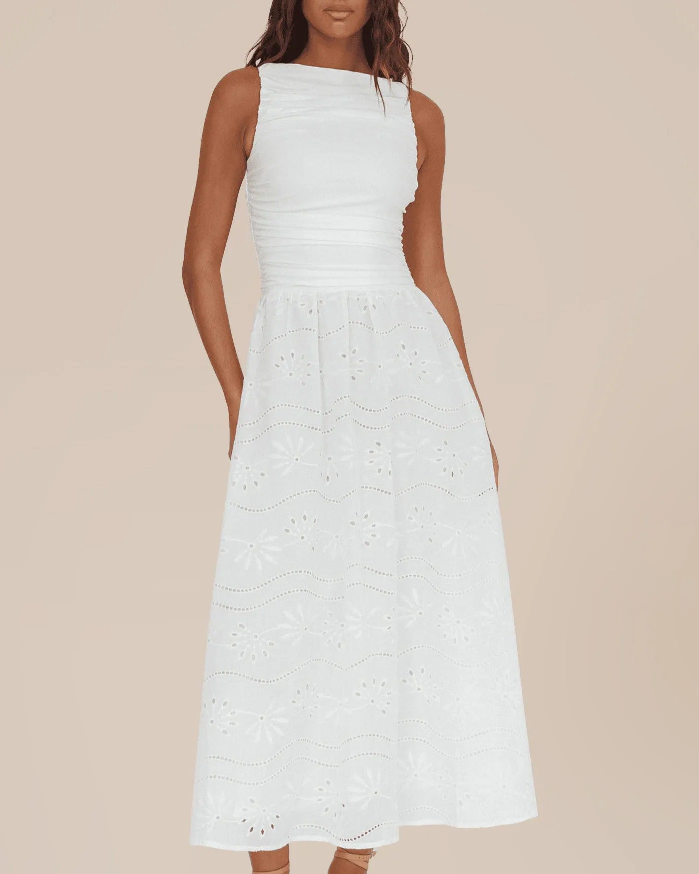 White Boat Neck Floral Maxi Dress sold by rihoas product image thumbnail 2