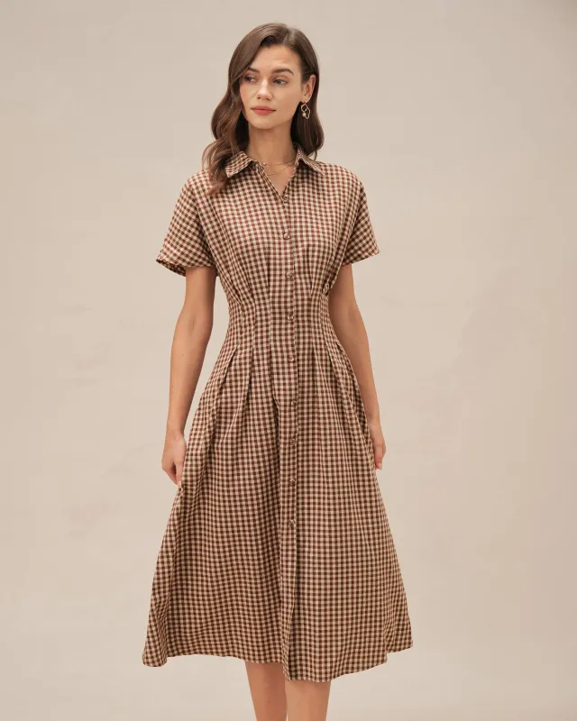 Brown Collar Plaid Midi Dress sold by rihoas