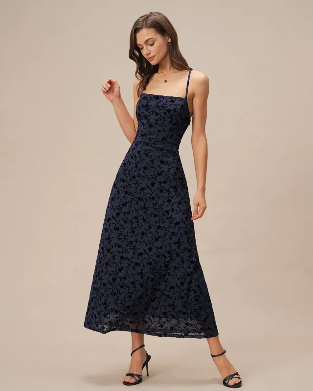 Blue X Cross Floral Slip Maxi Dress sold by rihoas