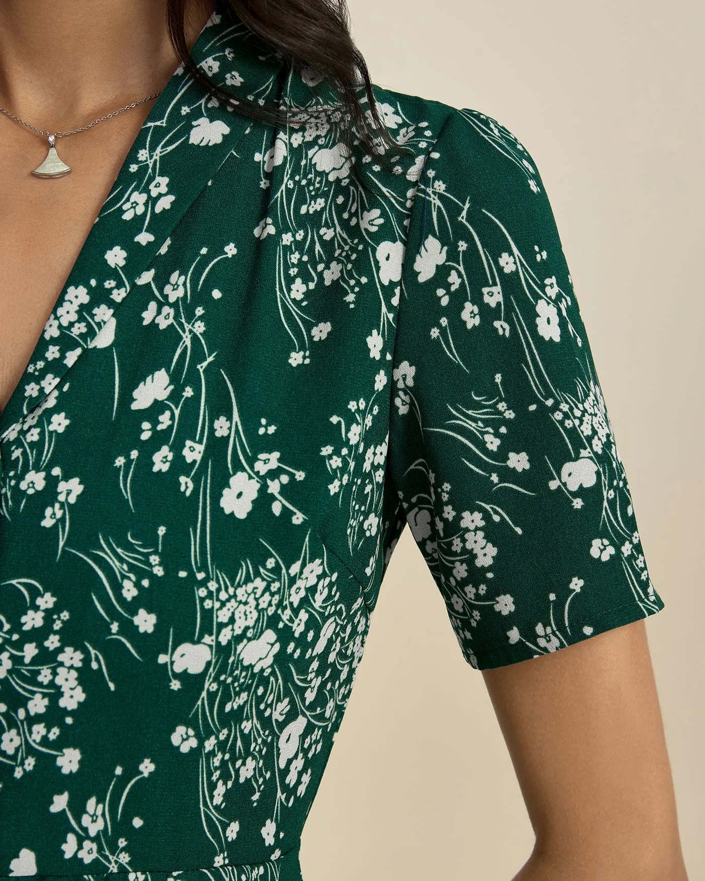 Green V Neck Floral Tunic Midi Dress sold by rihoas product image thumbnail 2