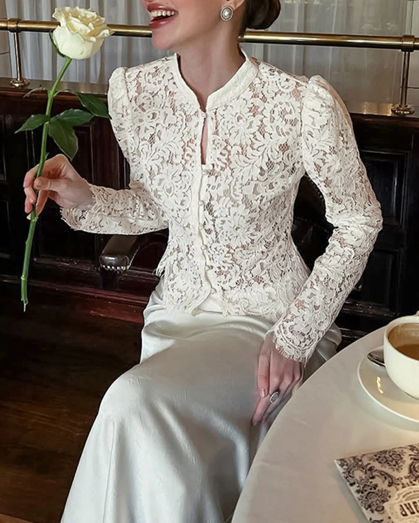 Off White Floral Collar Shirt sold by rihoas product image thumbnail 3