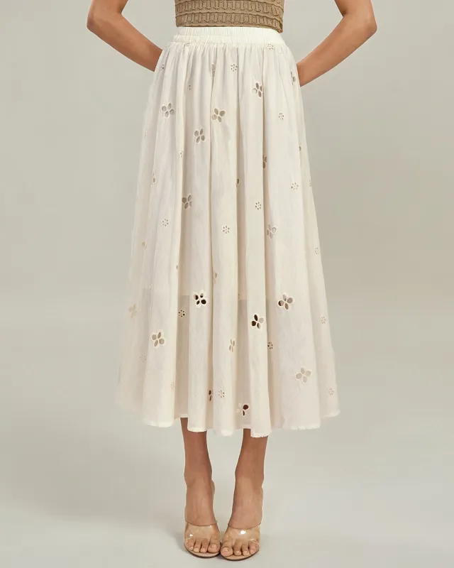 Apricot Elastic Waist Floral Midi Skirt sold by rihoas