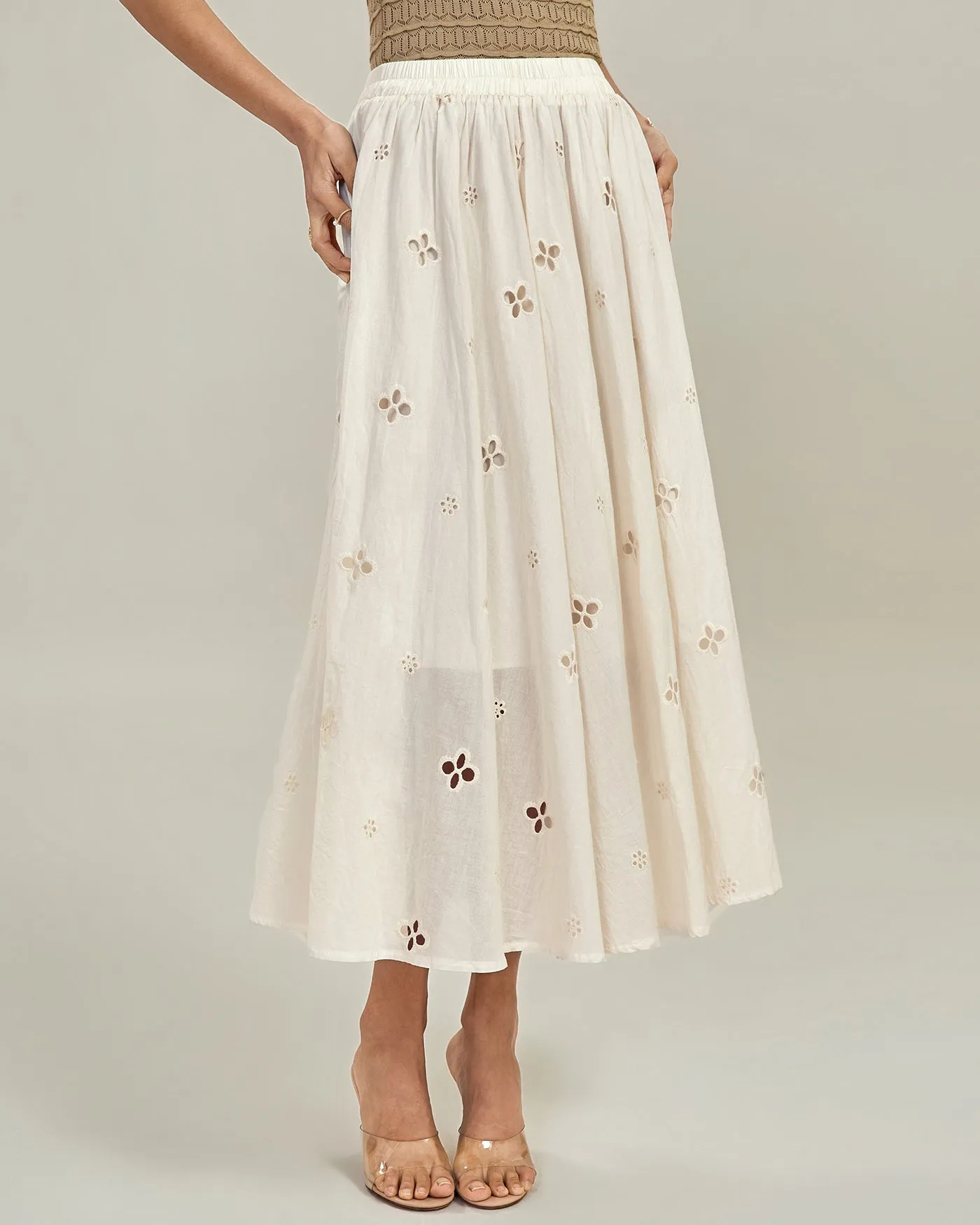 Apricot Elastic Waist Floral Midi Skirt sold by rihoas product image thumbnail 5