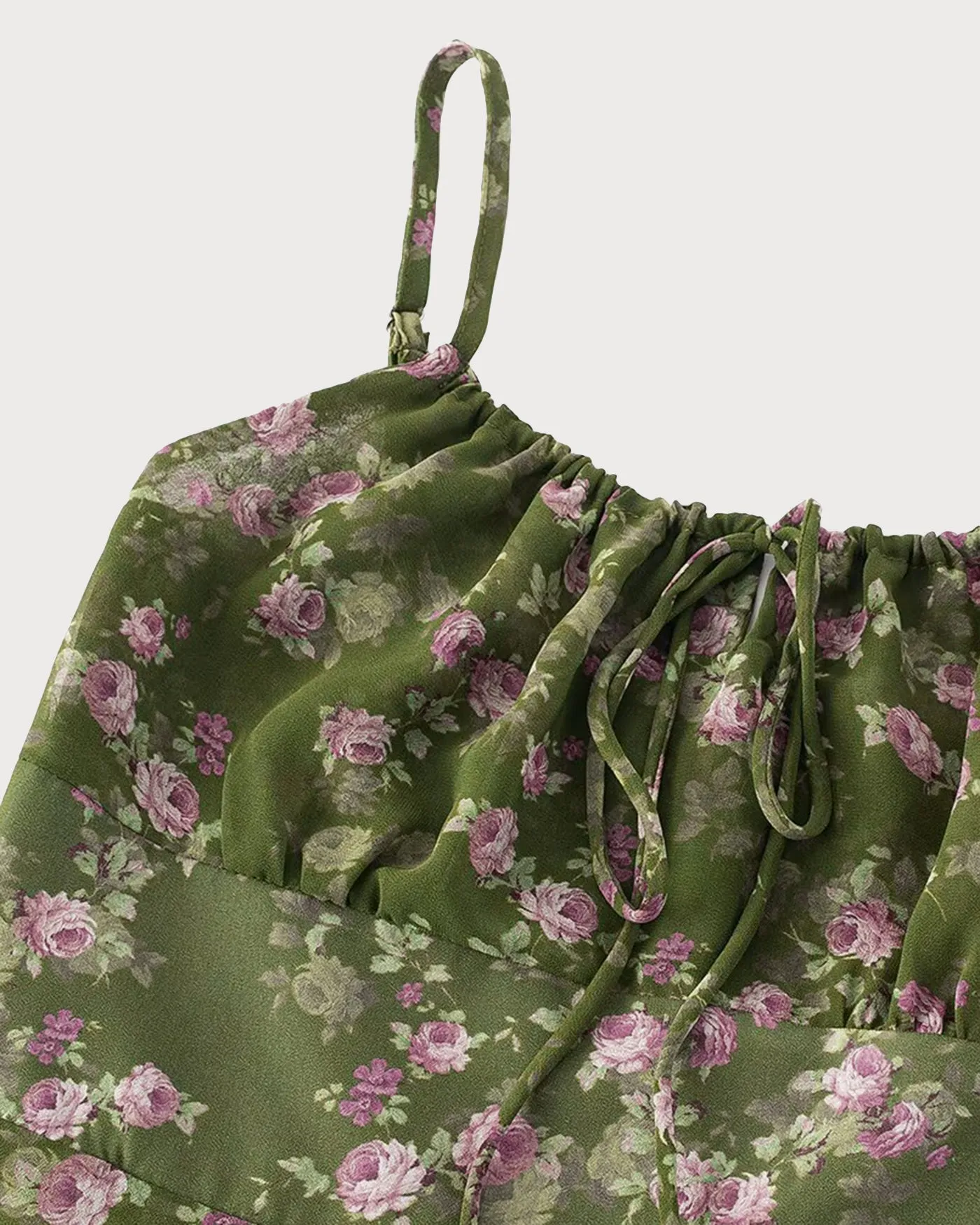Green Shirred Floral Slip Midi Dress sold by rihoas product image thumbnail 3