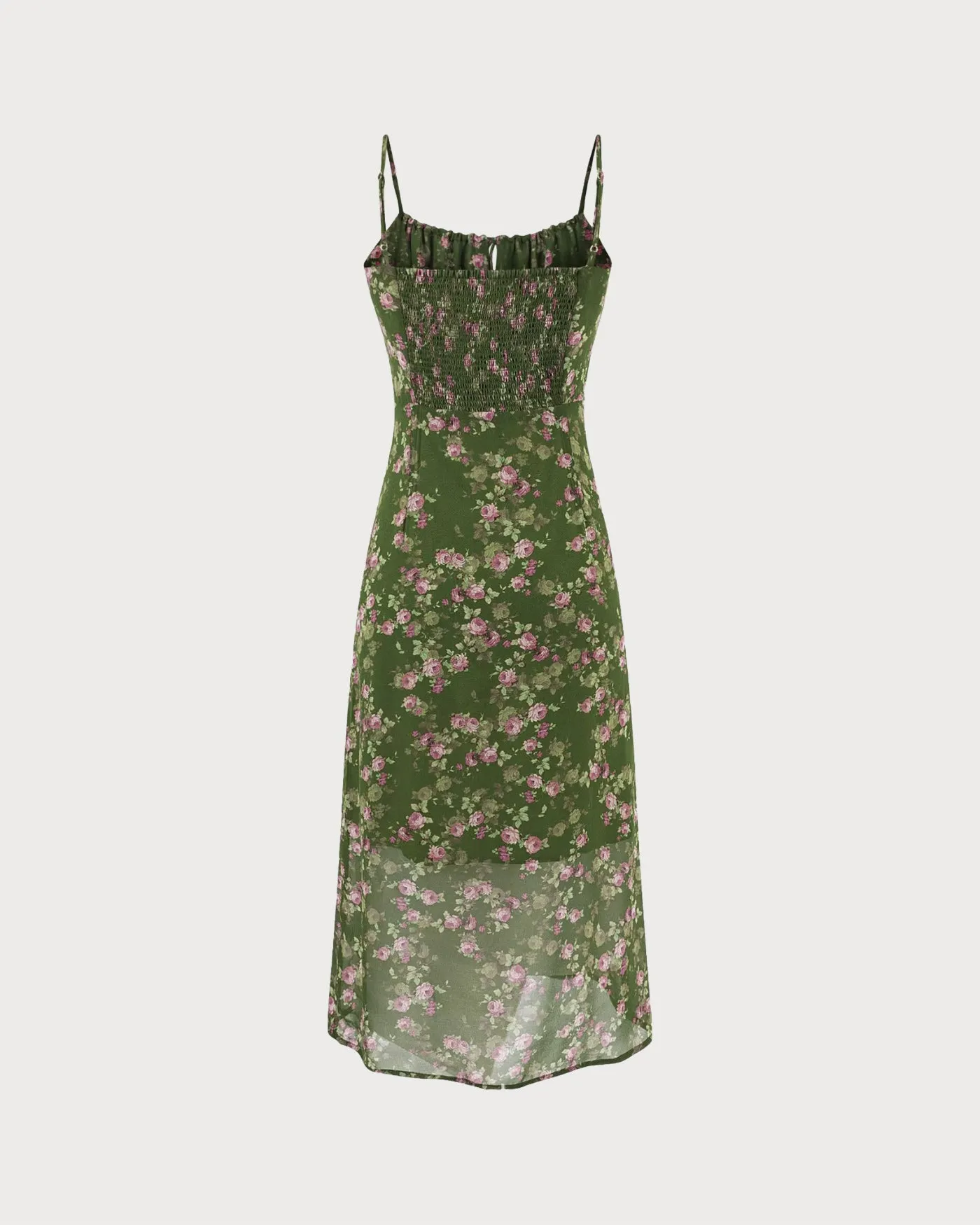 Green Shirred Floral Slip Midi Dress sold by rihoas product image thumbnail 2
