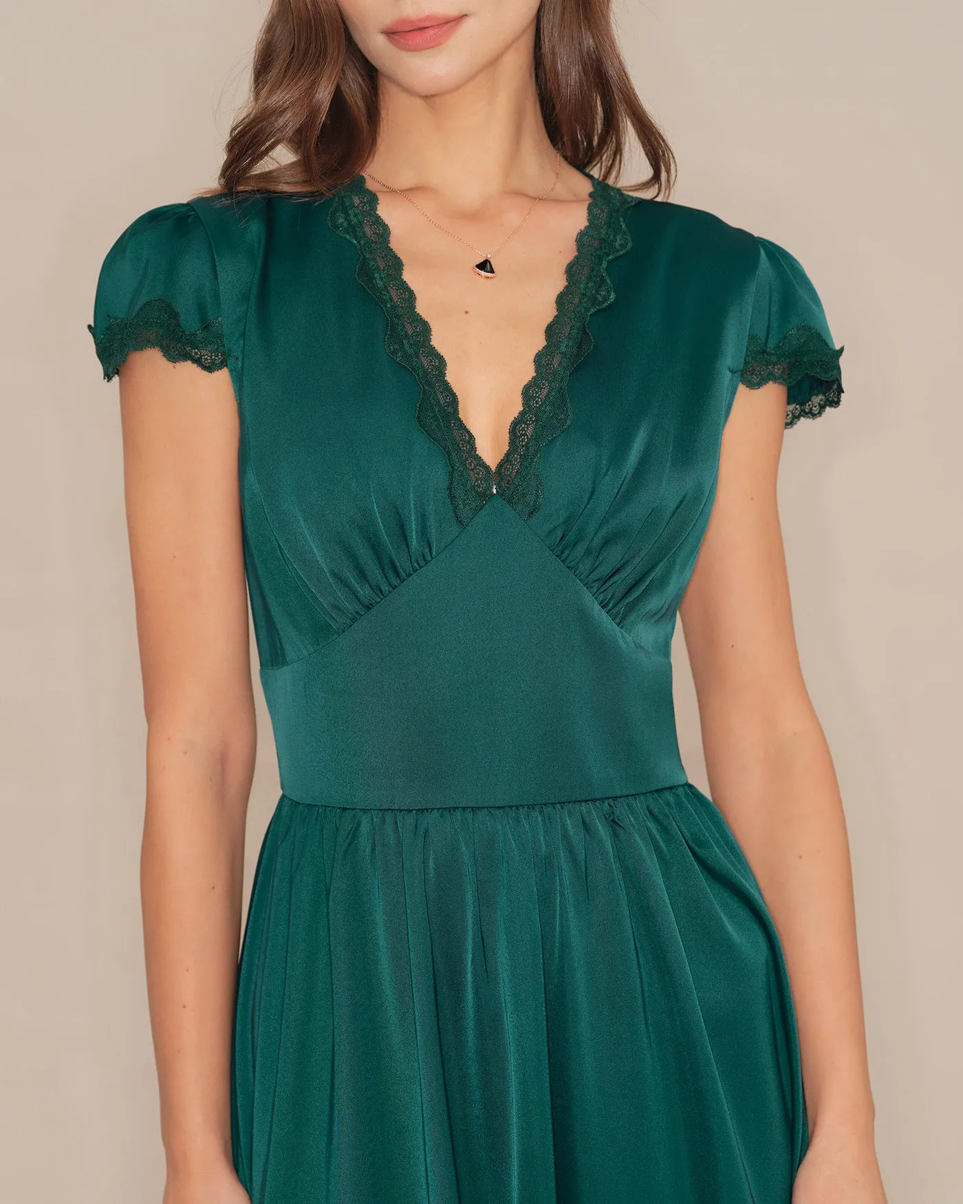 Green V Neck Lace Maxi Dress sold by rihoas product image thumbnail 5