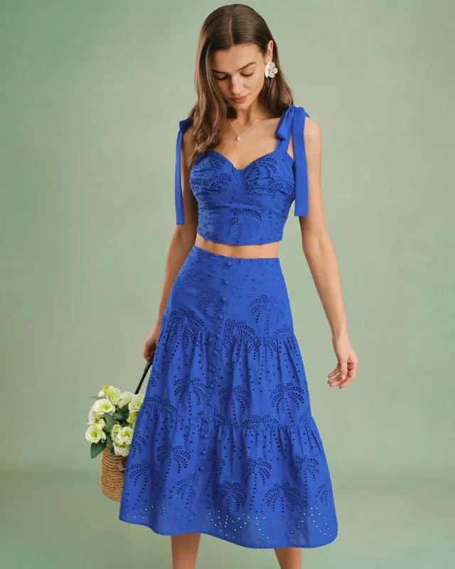 Blue Sweetheart Neck Embroidery Cami Top made by rihoas