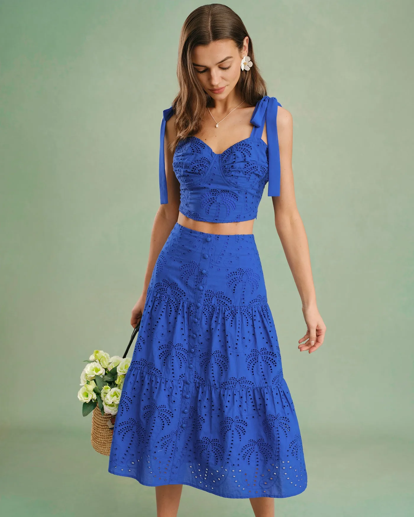 Blue Sweetheart Neck Embroidery Cami Top sold by rihoas