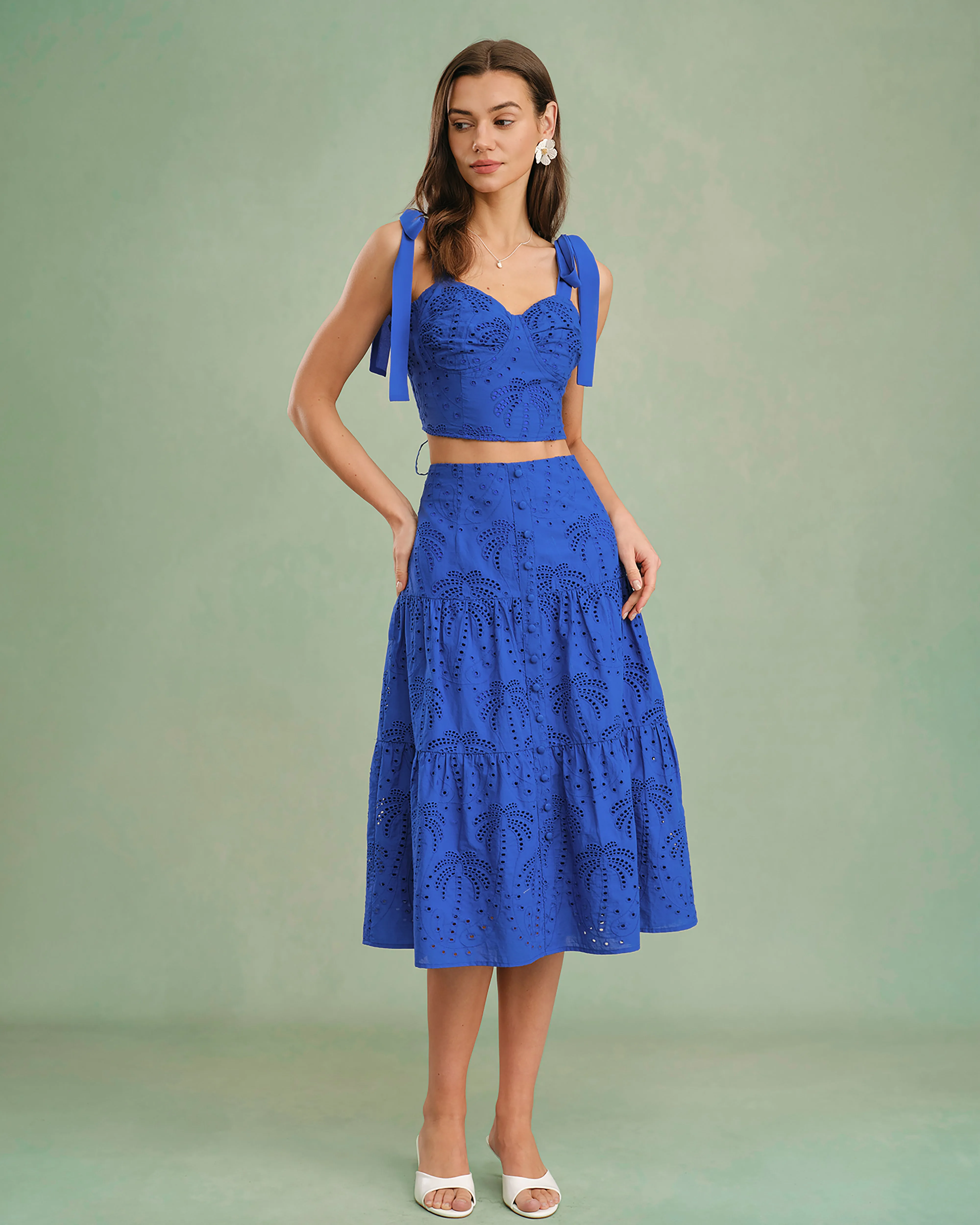 Blue Sweetheart Neck Embroidery Cami Top sold by rihoas product image thumbnail 4