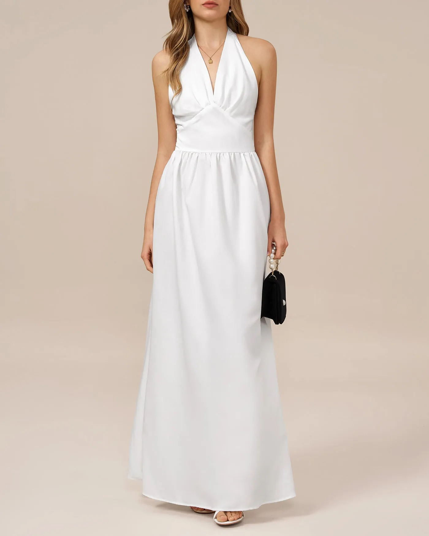 White Halter Tunic Maxi Dress sold by rihoas product image thumbnail 3