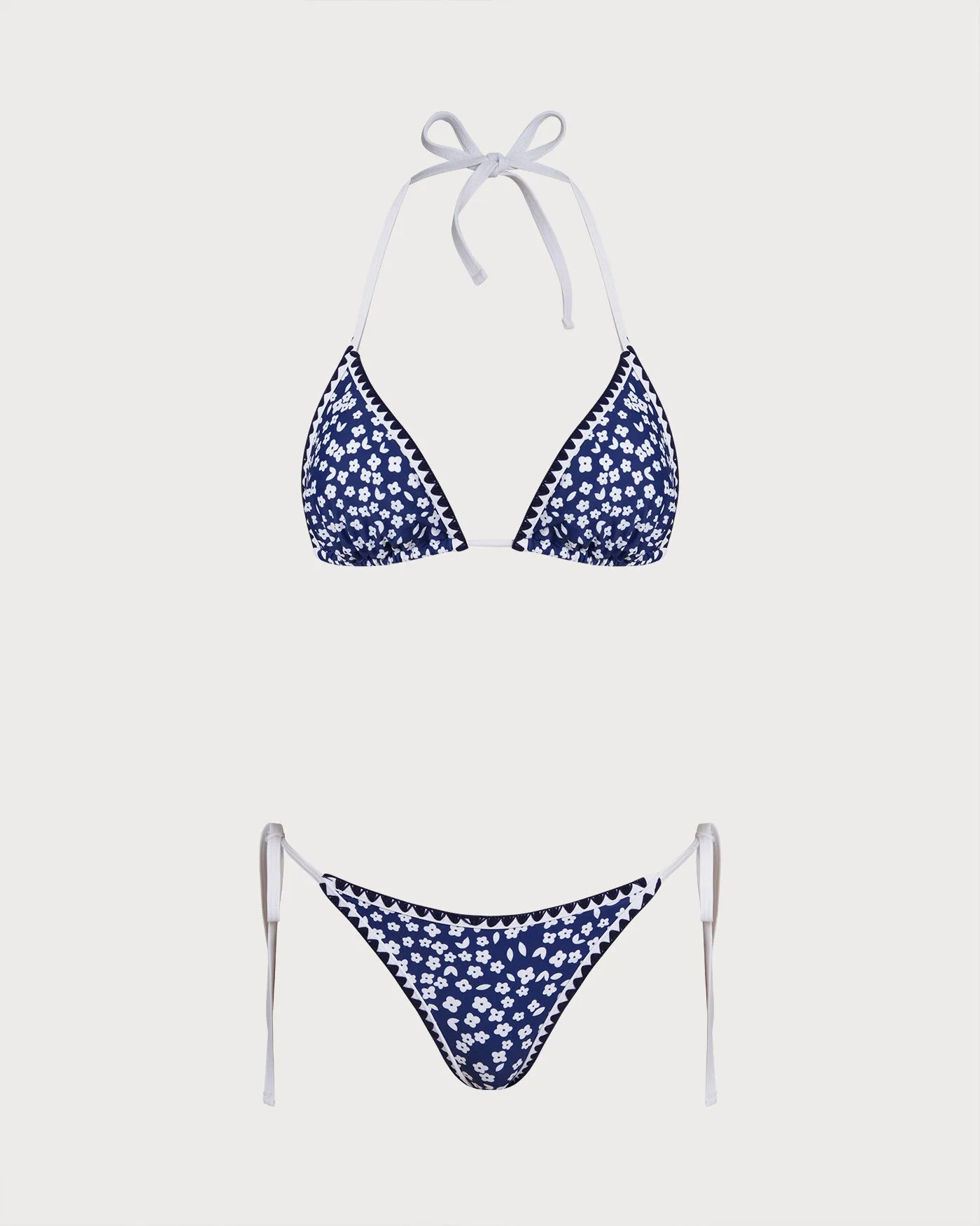 Blue Halter Floral Triangle Bikini Set sold by rihoas