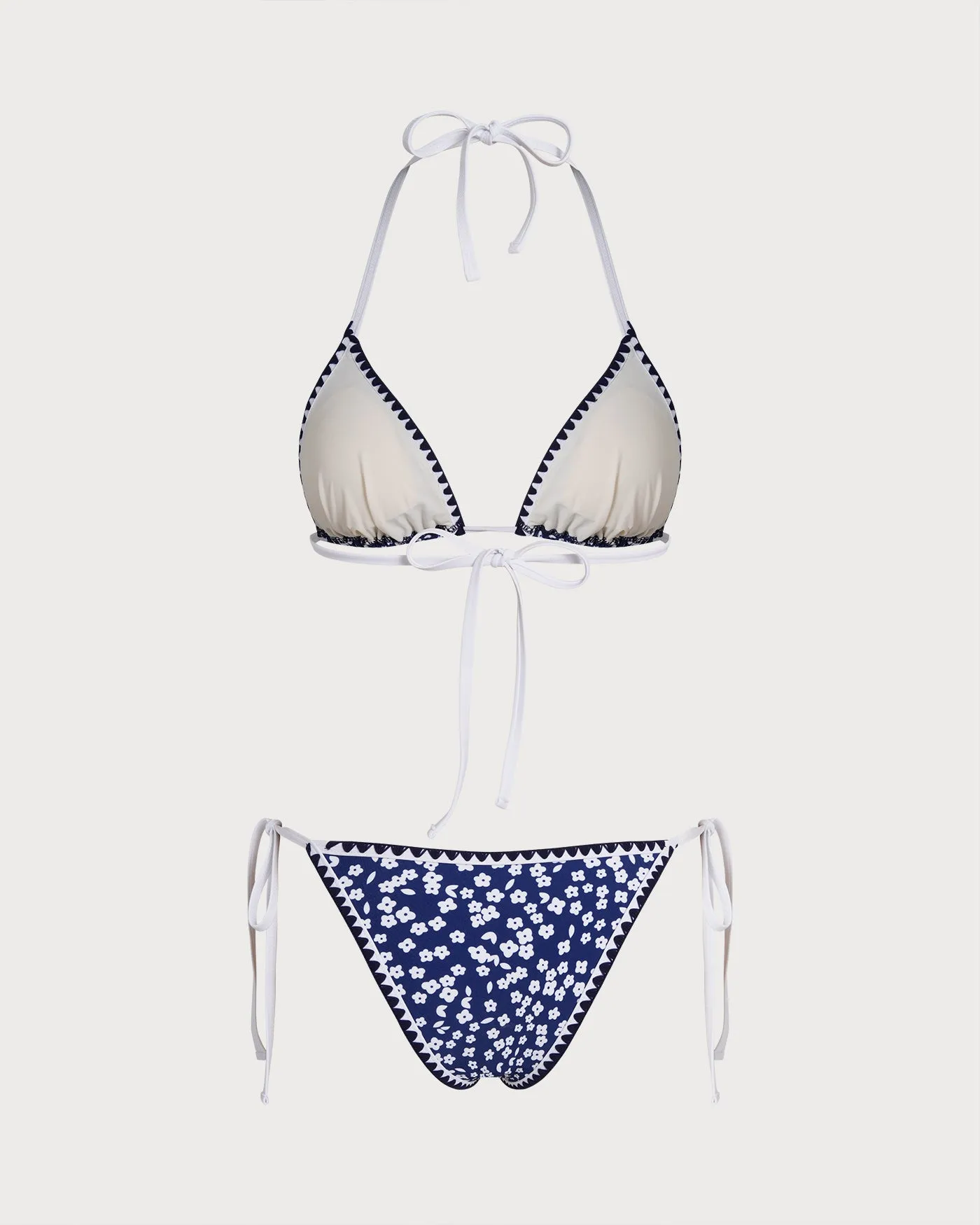 Blue Halter Floral Triangle Bikini Set sold by rihoas product image thumbnail 2