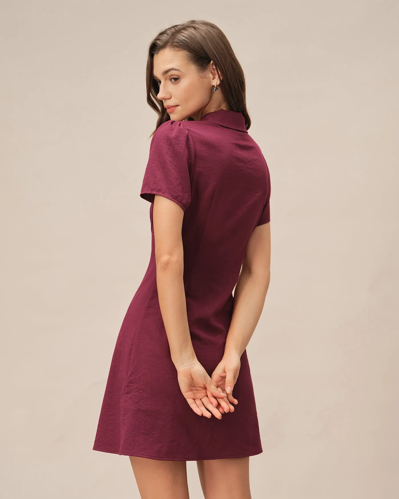 Red V Neck Button Mini Dress sold by rihoas product image thumbnail 4