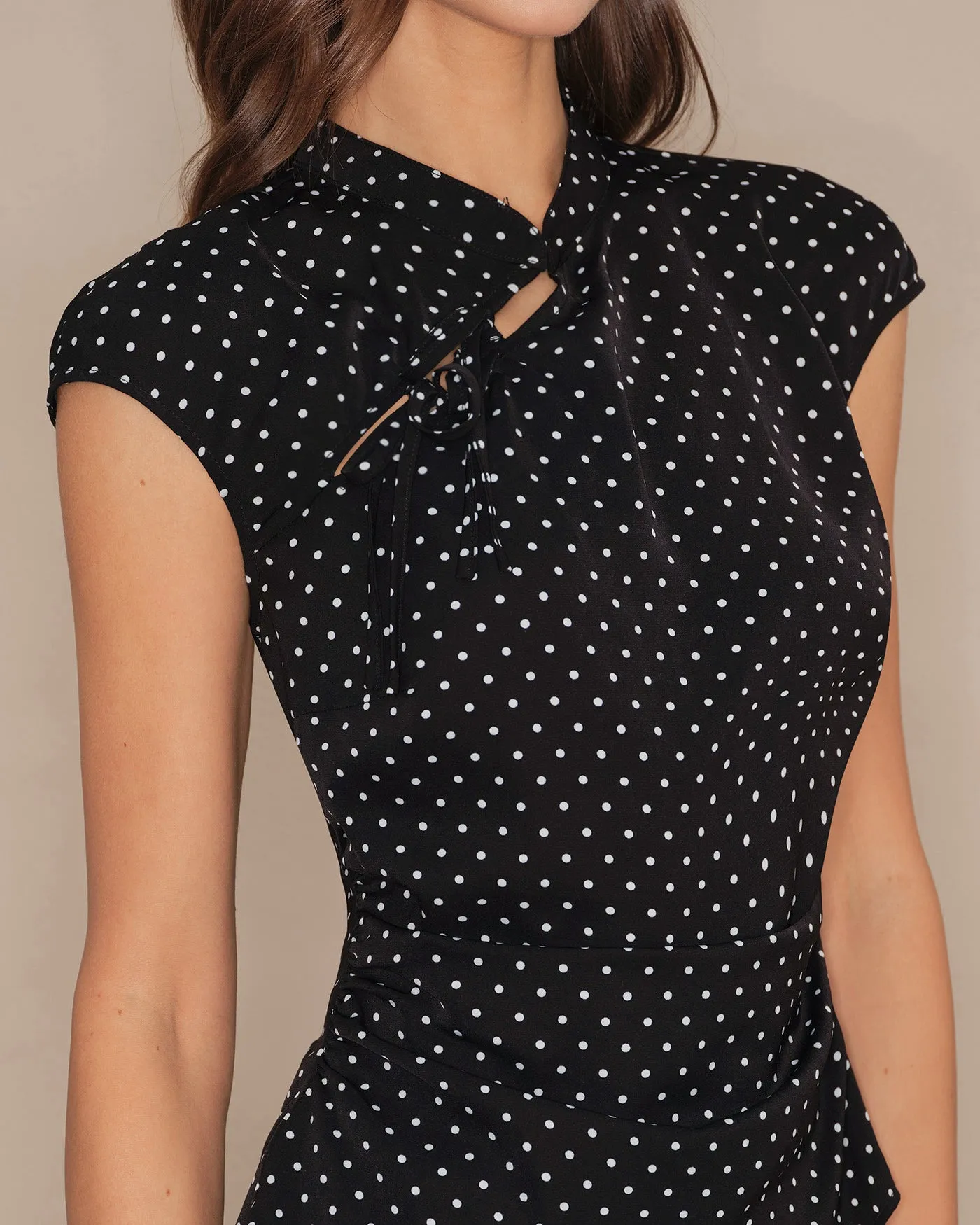 Black Polka Dot Mandarin Collar Tee sold by rihoas product image thumbnail 2