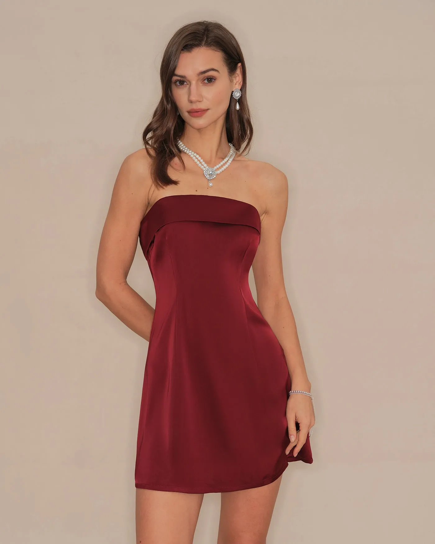 Red Strapless A-Line Mini Dress sold by rihoas product image thumbnail 3