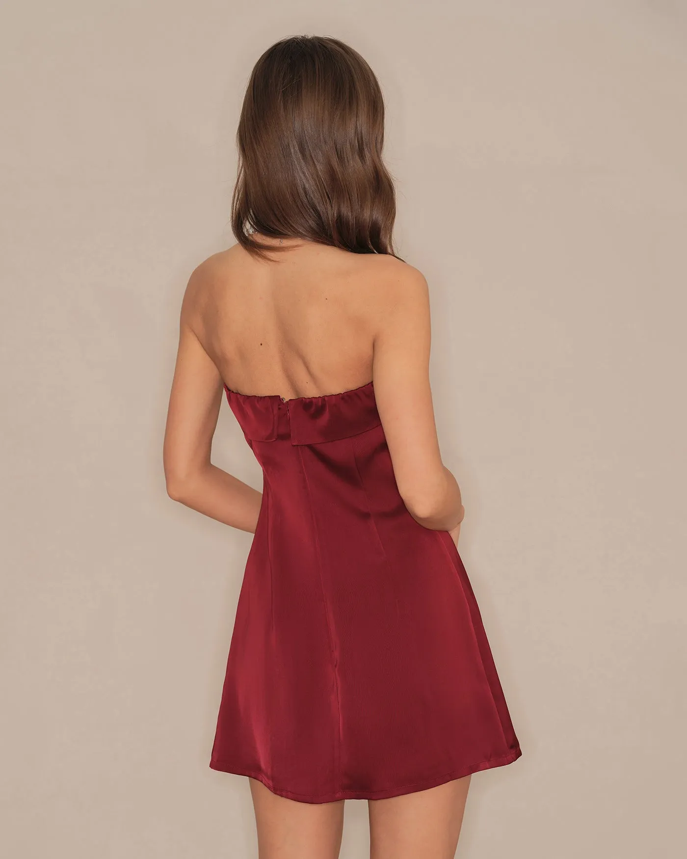 Red Strapless A-Line Mini Dress sold by rihoas product image thumbnail 5