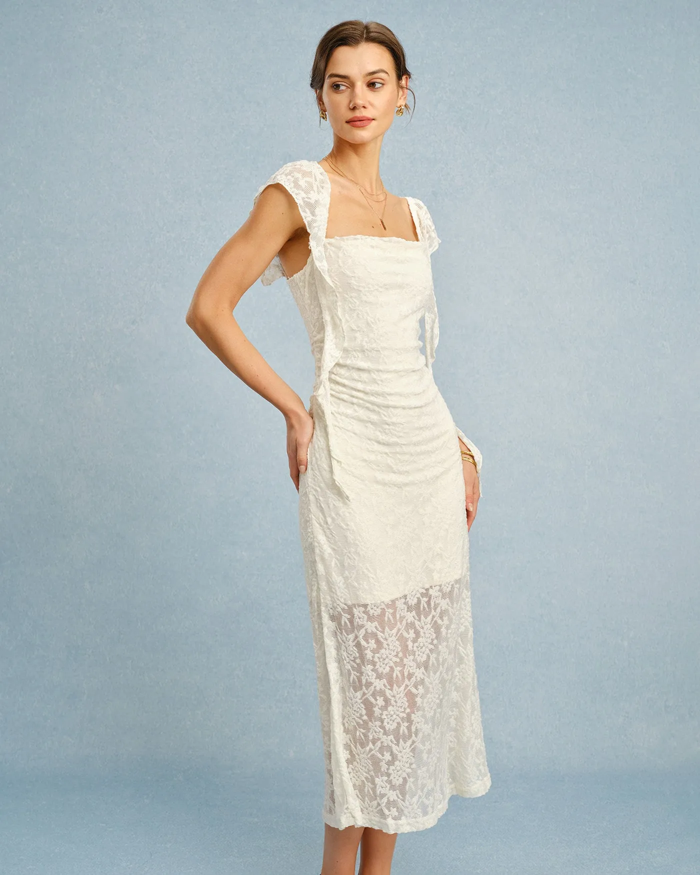 Apricot Textured Floral Ruffle Slip Midi Dress sold by rihoas product image thumbnail 3