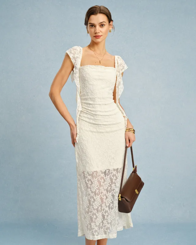 Apricot Textured Floral Ruffle Slip Midi Dress sold by rihoas