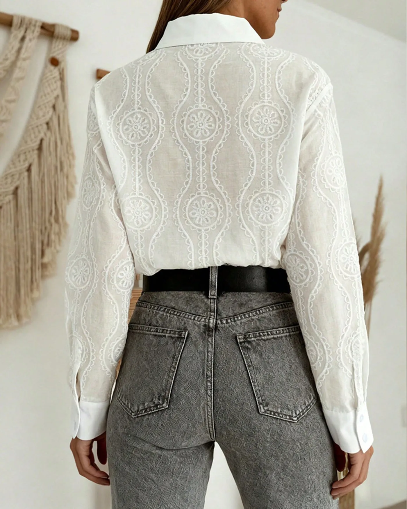 White Textured Button Collar Shirt sold by rihoas product image thumbnail 4