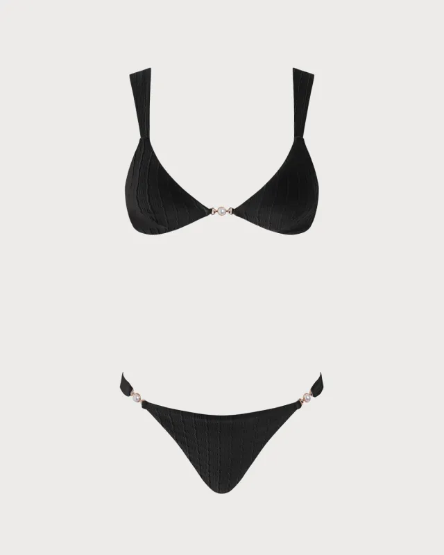 Black V Neck Bralette Bikini Set sold by rihoas