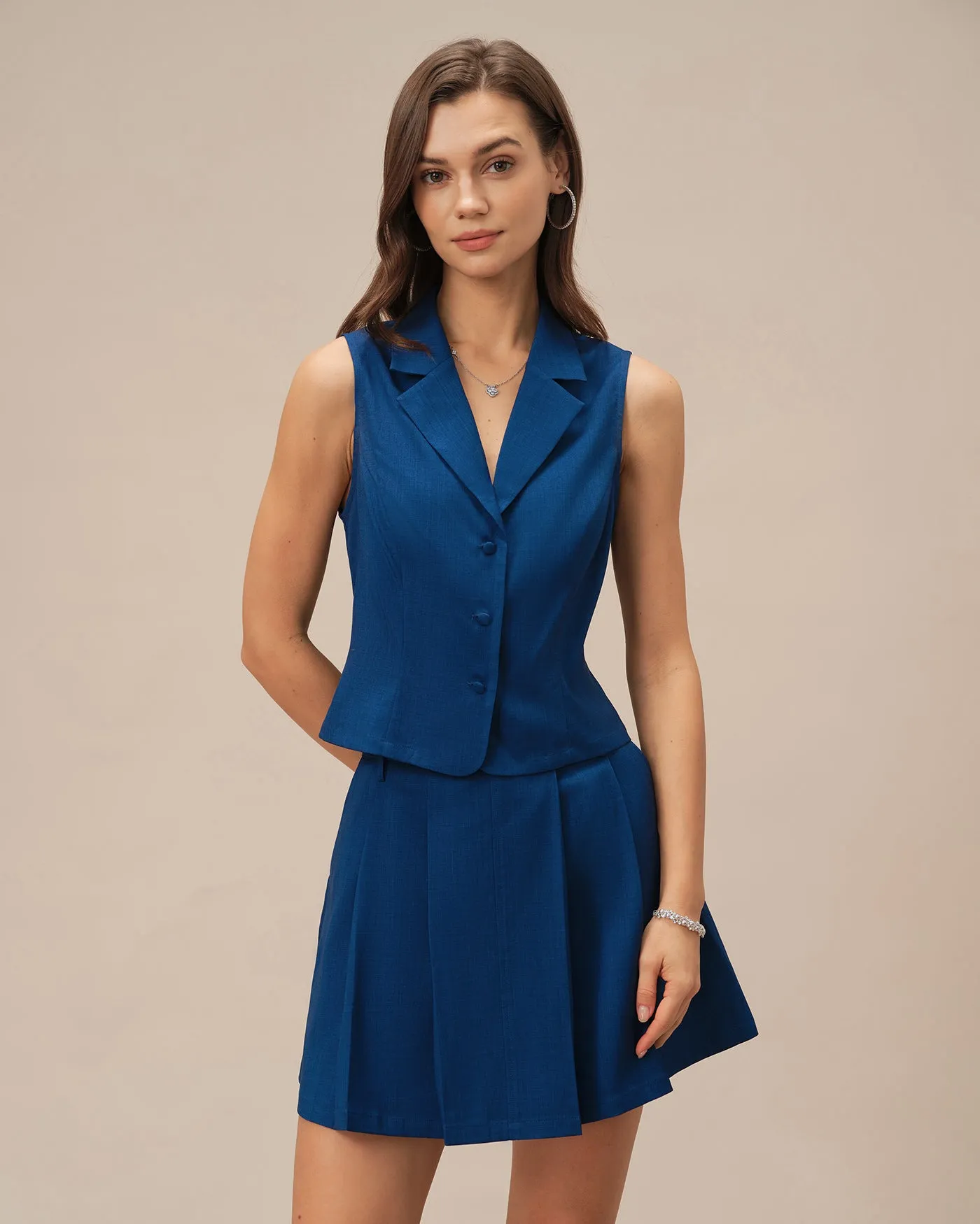 Blue Single Breasted Collar Vest sold by rihoas