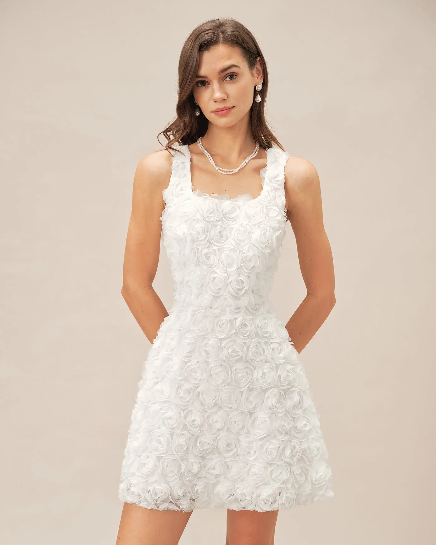 White Square Neck Floral A-Line Mini Dress sold by rihoas product image thumbnail 3