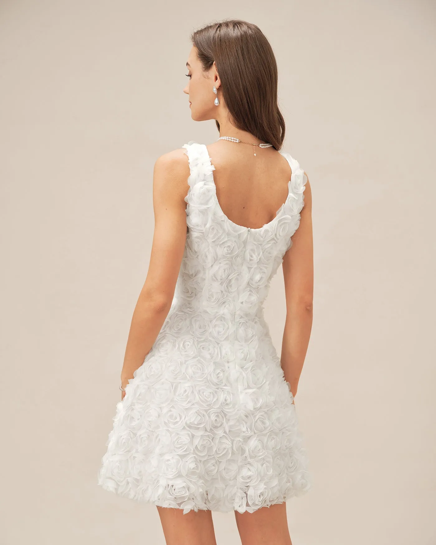 White Square Neck Floral A-Line Mini Dress sold by rihoas product image thumbnail 4