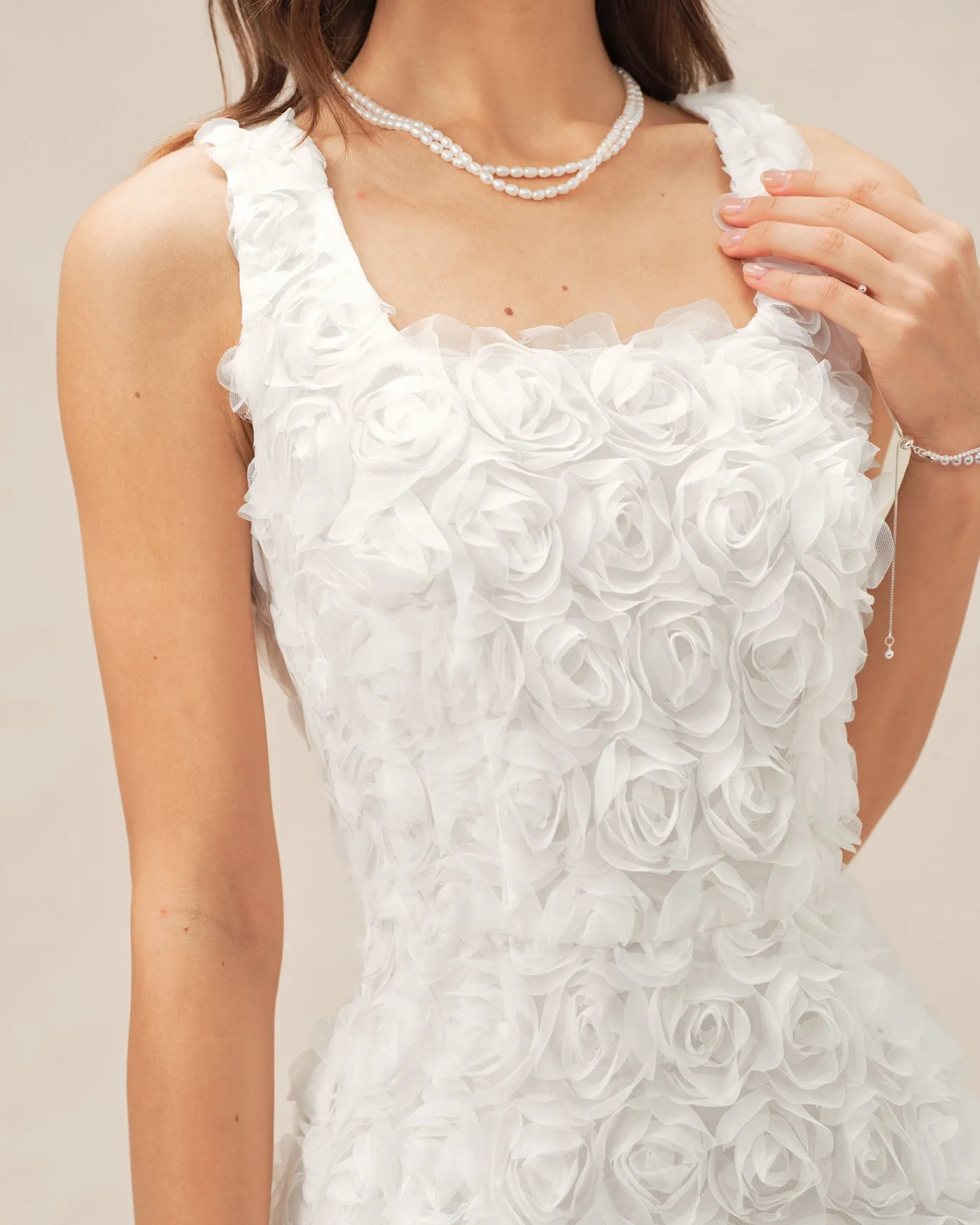 White Square Neck Floral A-Line Mini Dress sold by rihoas product image thumbnail 2