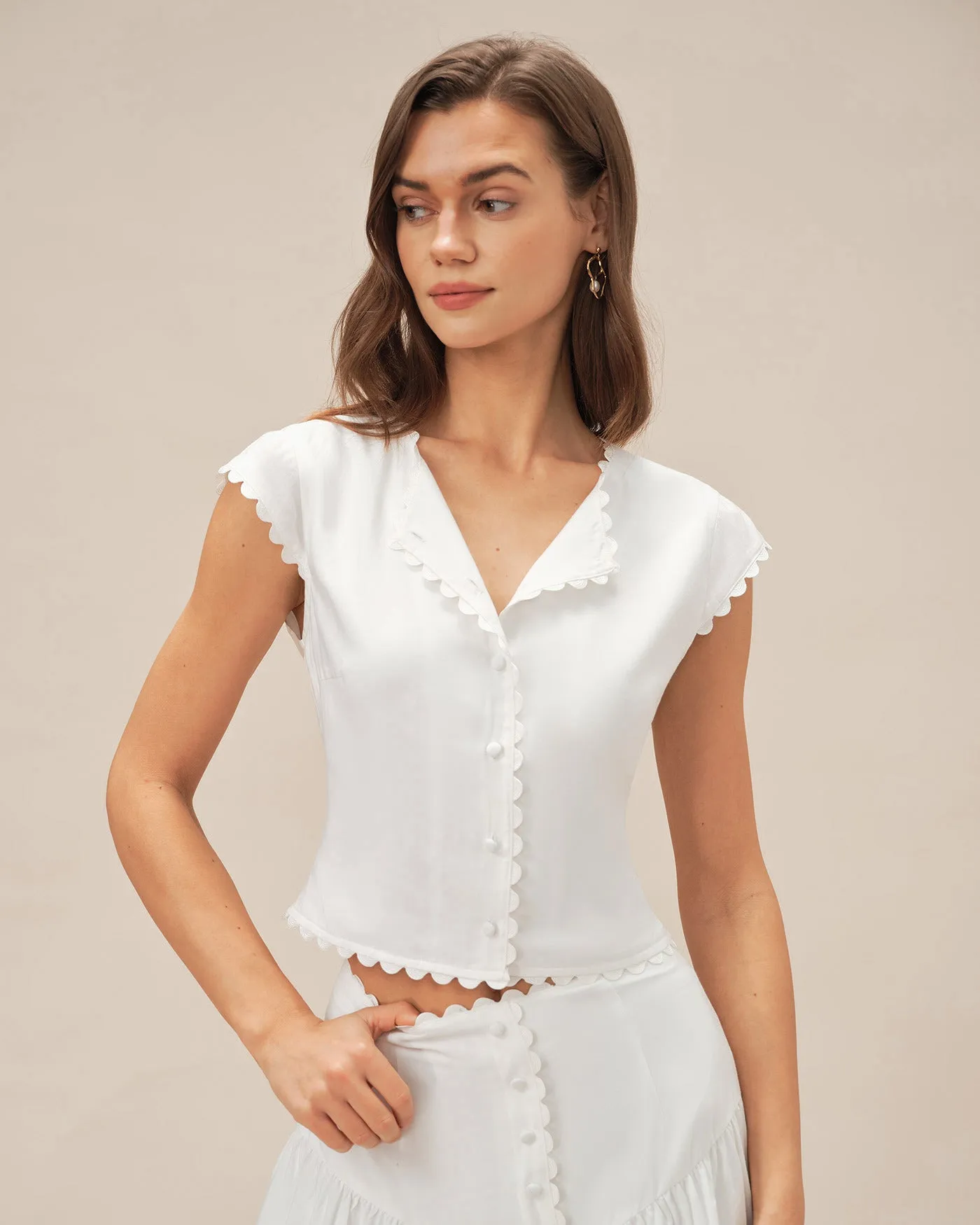 White Cap Sleeve Button Blouse sold by rihoas product image thumbnail 2