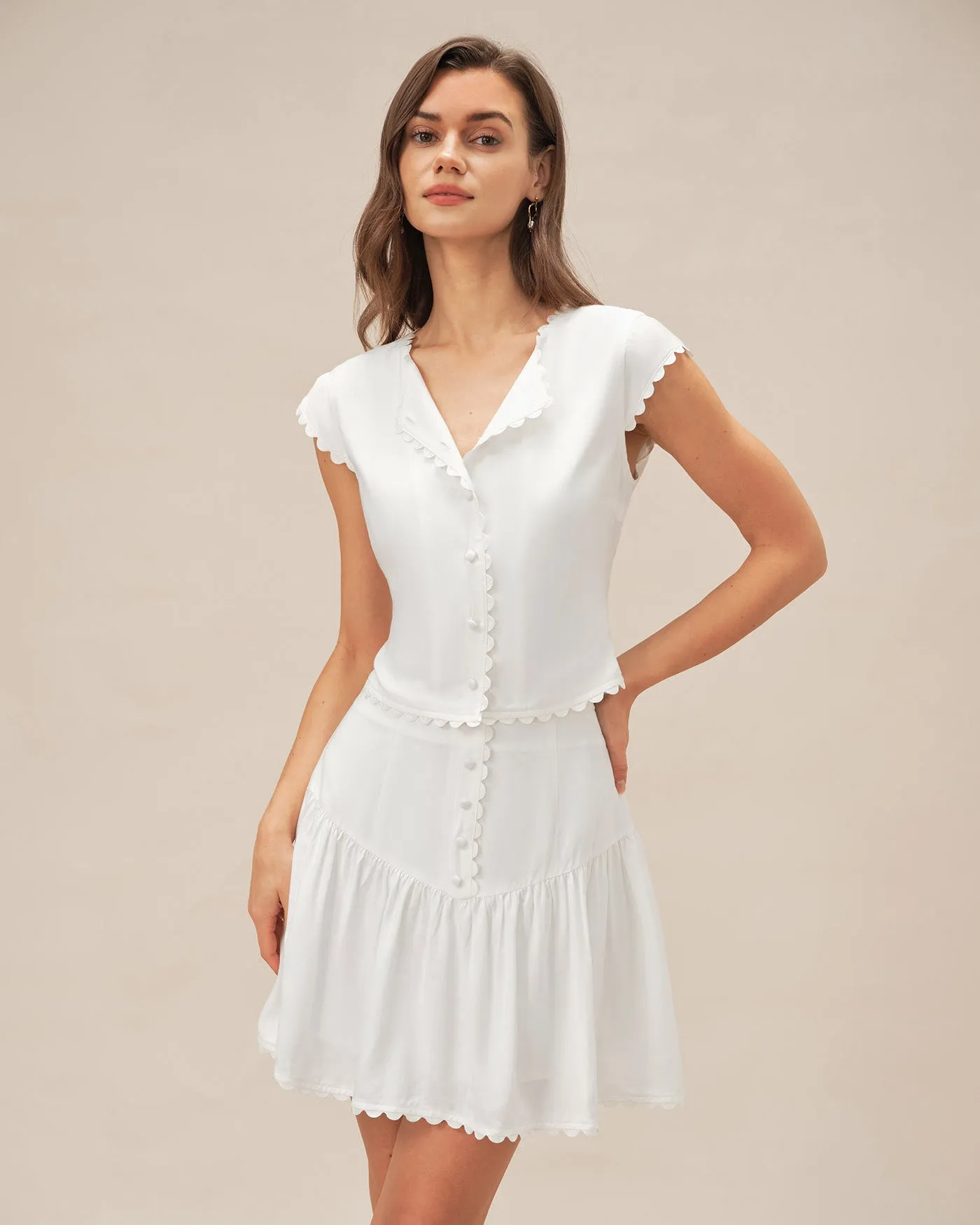 White Cap Sleeve Button Blouse sold by rihoas product image thumbnail 3