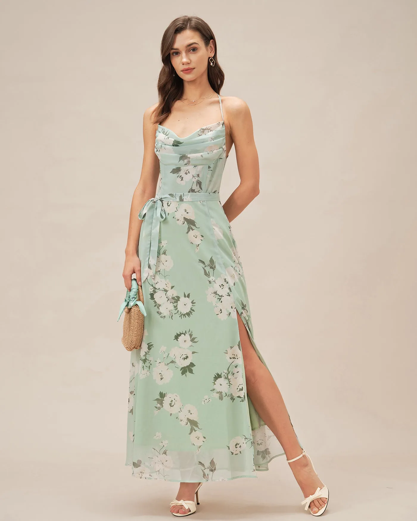 Green Cowl Neck Floral Maxi Dress sold by rihoas product image thumbnail 4