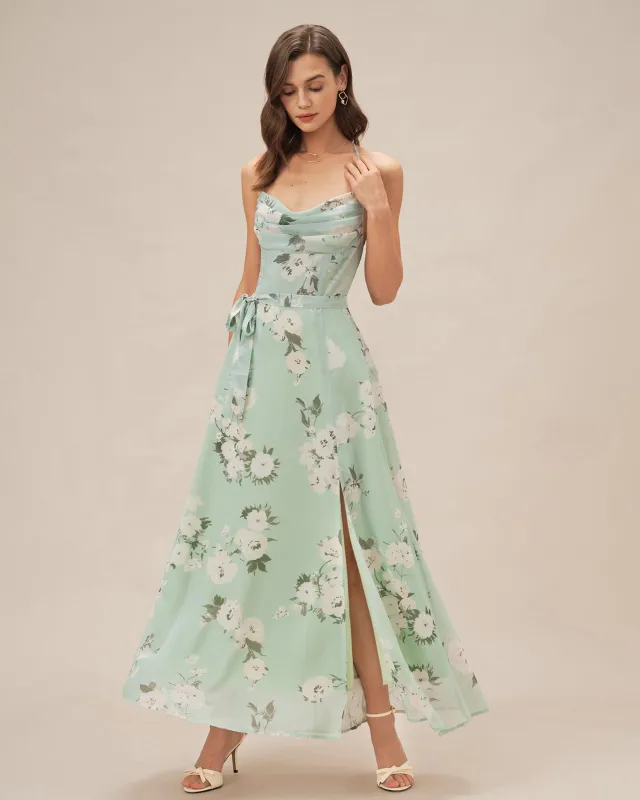 Green Cowl Neck Floral Maxi Dress sold by rihoas