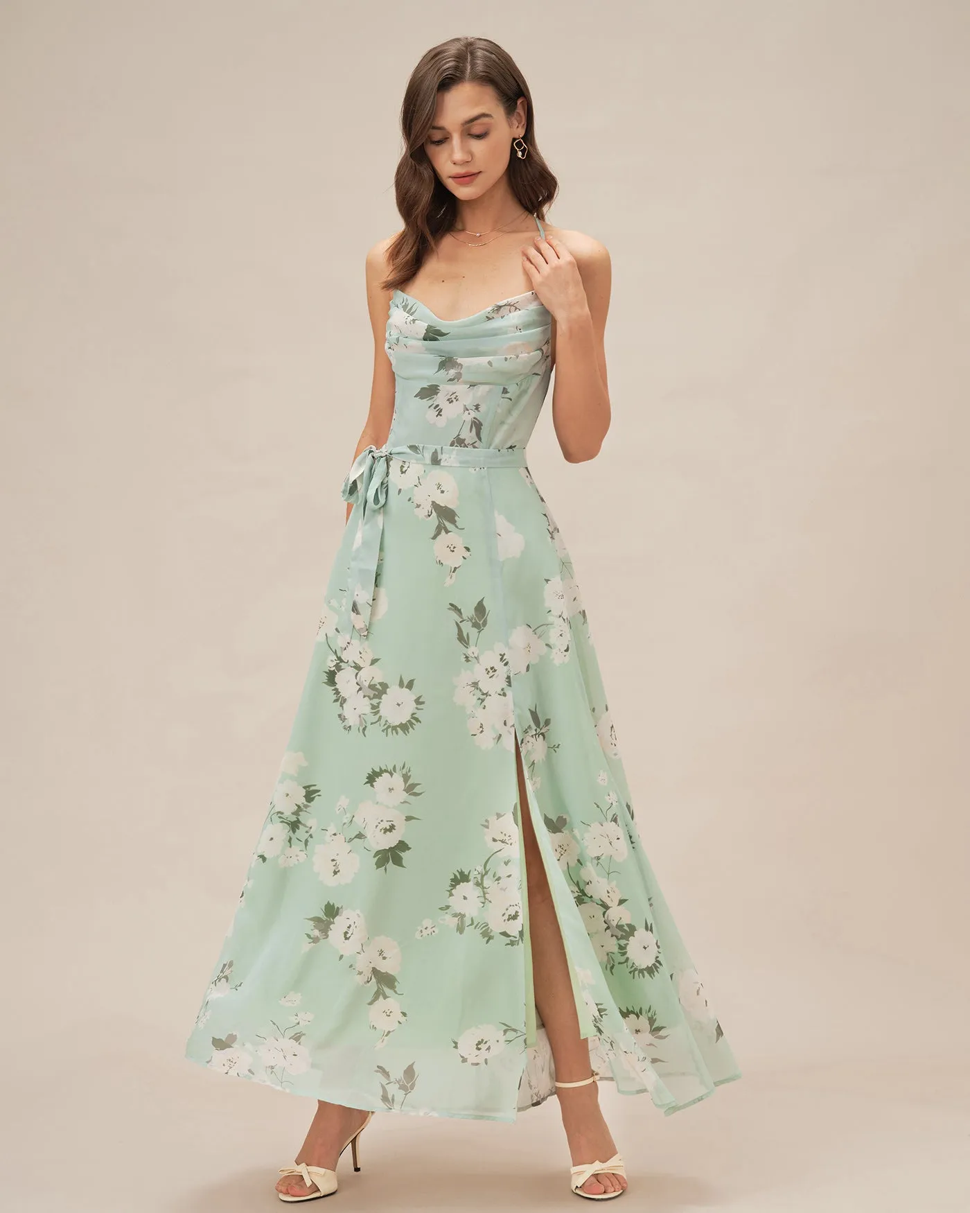 Green Cowl Neck Floral Maxi Dress sold by rihoas