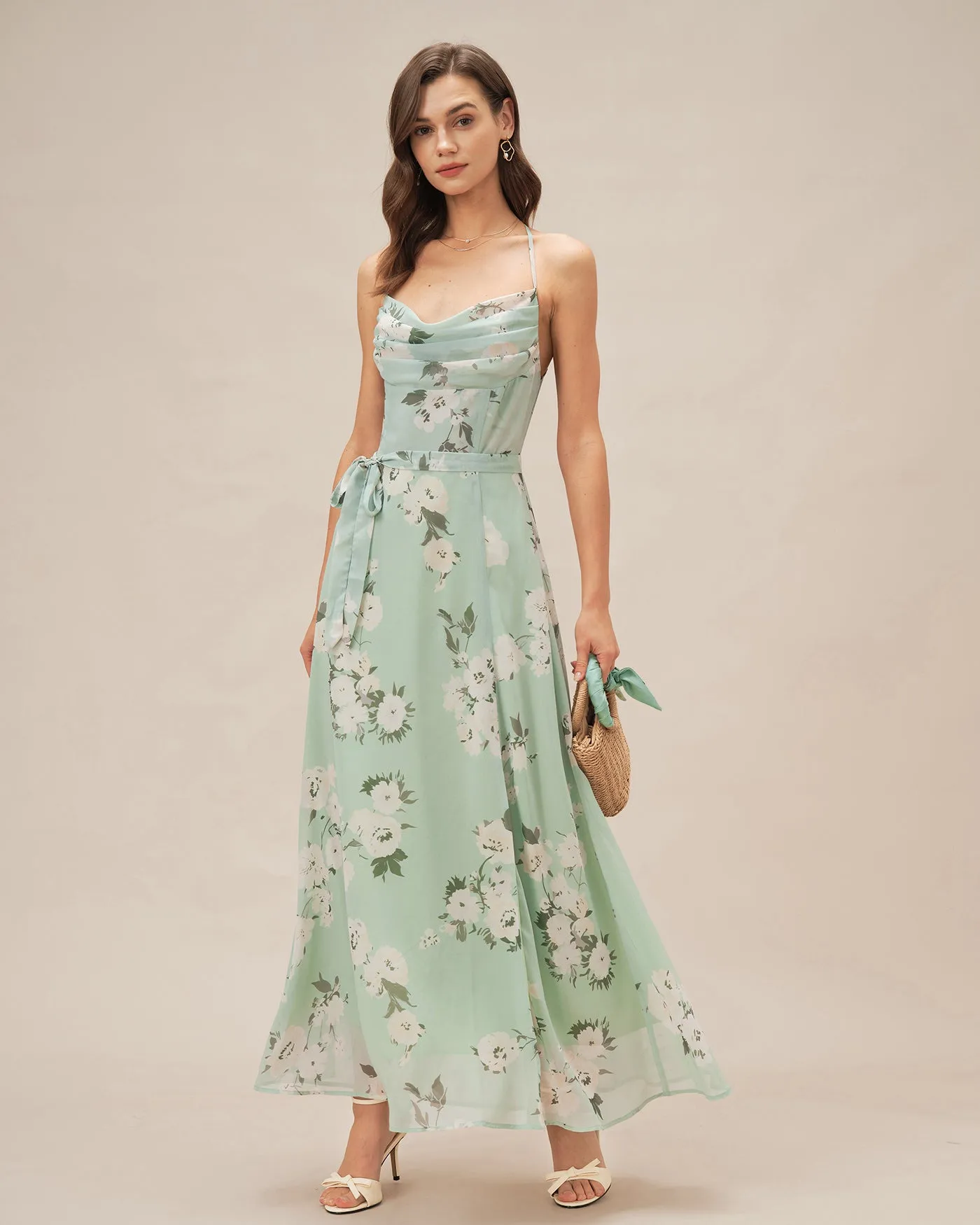 Green Cowl Neck Floral Maxi Dress sold by rihoas product image thumbnail 5