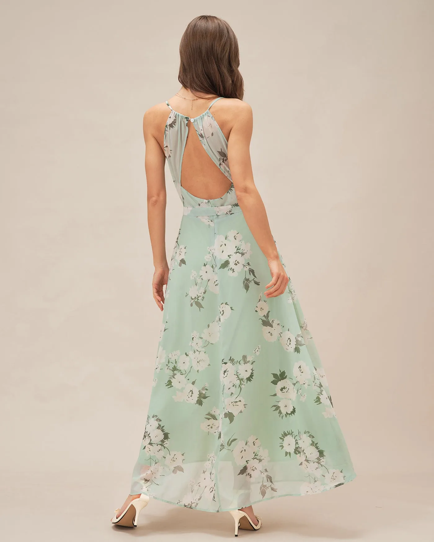 Green Cowl Neck Floral Maxi Dress sold by rihoas product image thumbnail 3