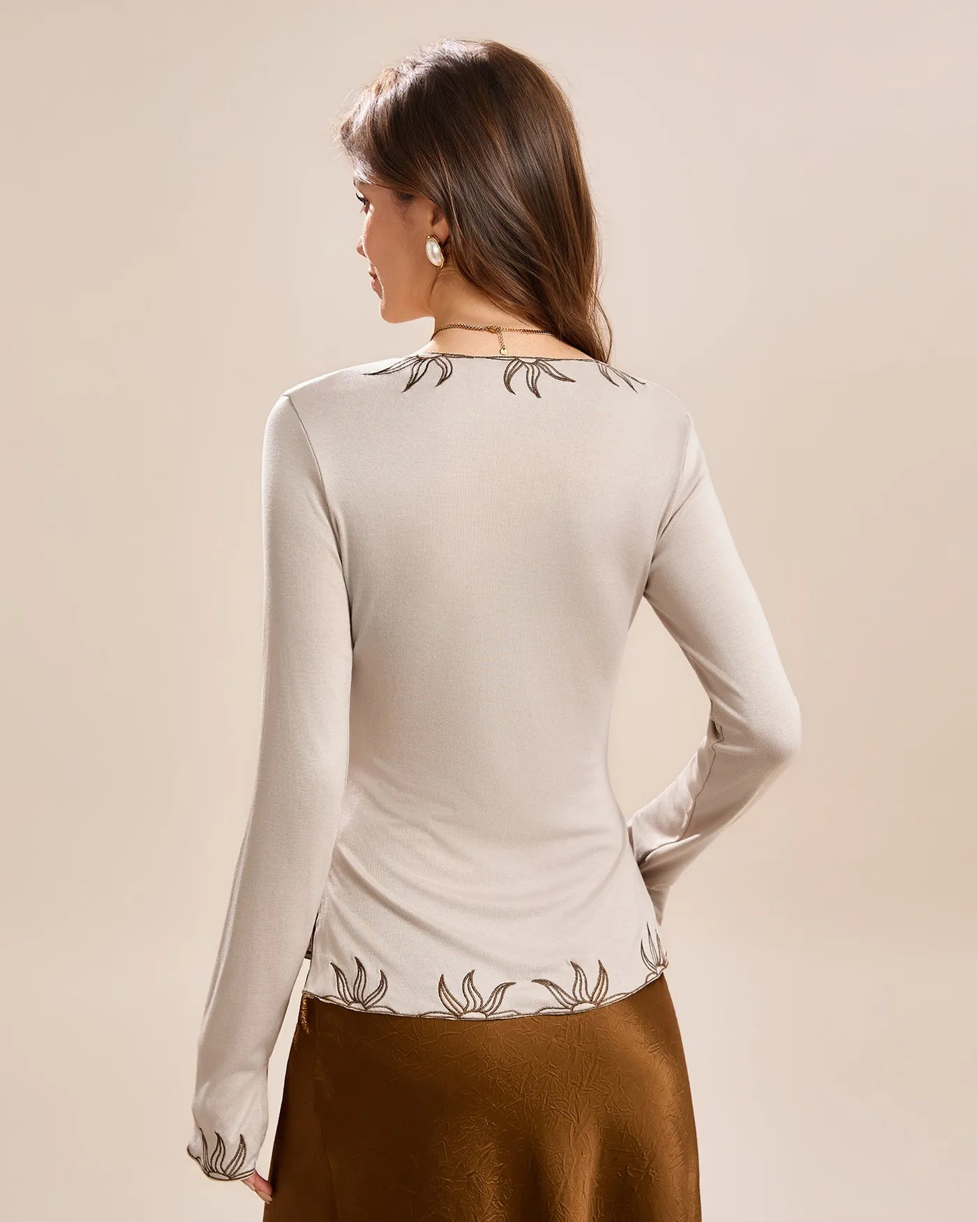 Beige V Neck Tee sold by rihoas product image thumbnail 4